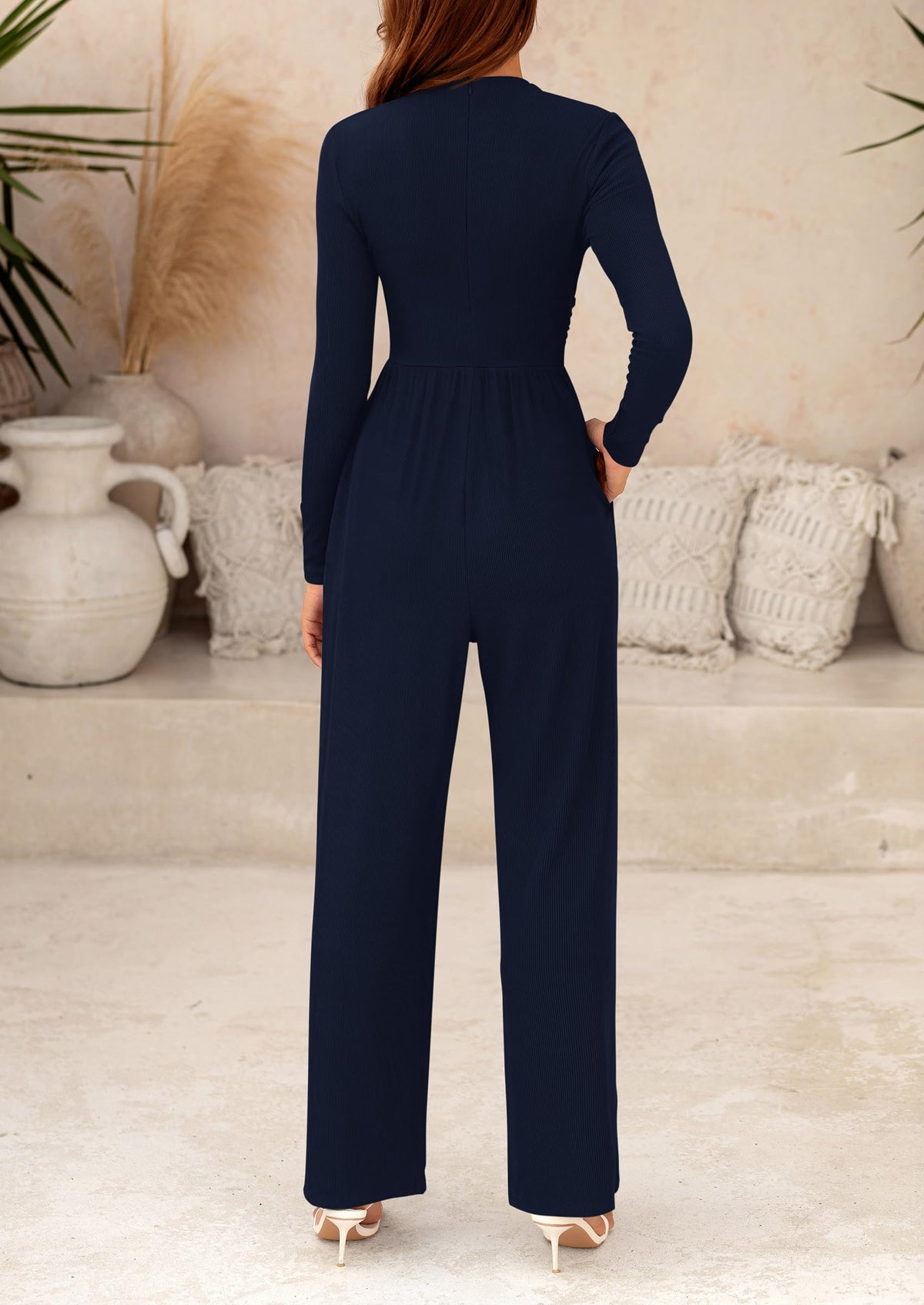 PRETTYGARDEN Womens Jumpsuit Dressy Casual Spring Fall Fashion One Piece Outfits Long Sleeve Mock Neck Wide Leg Pants Rompers