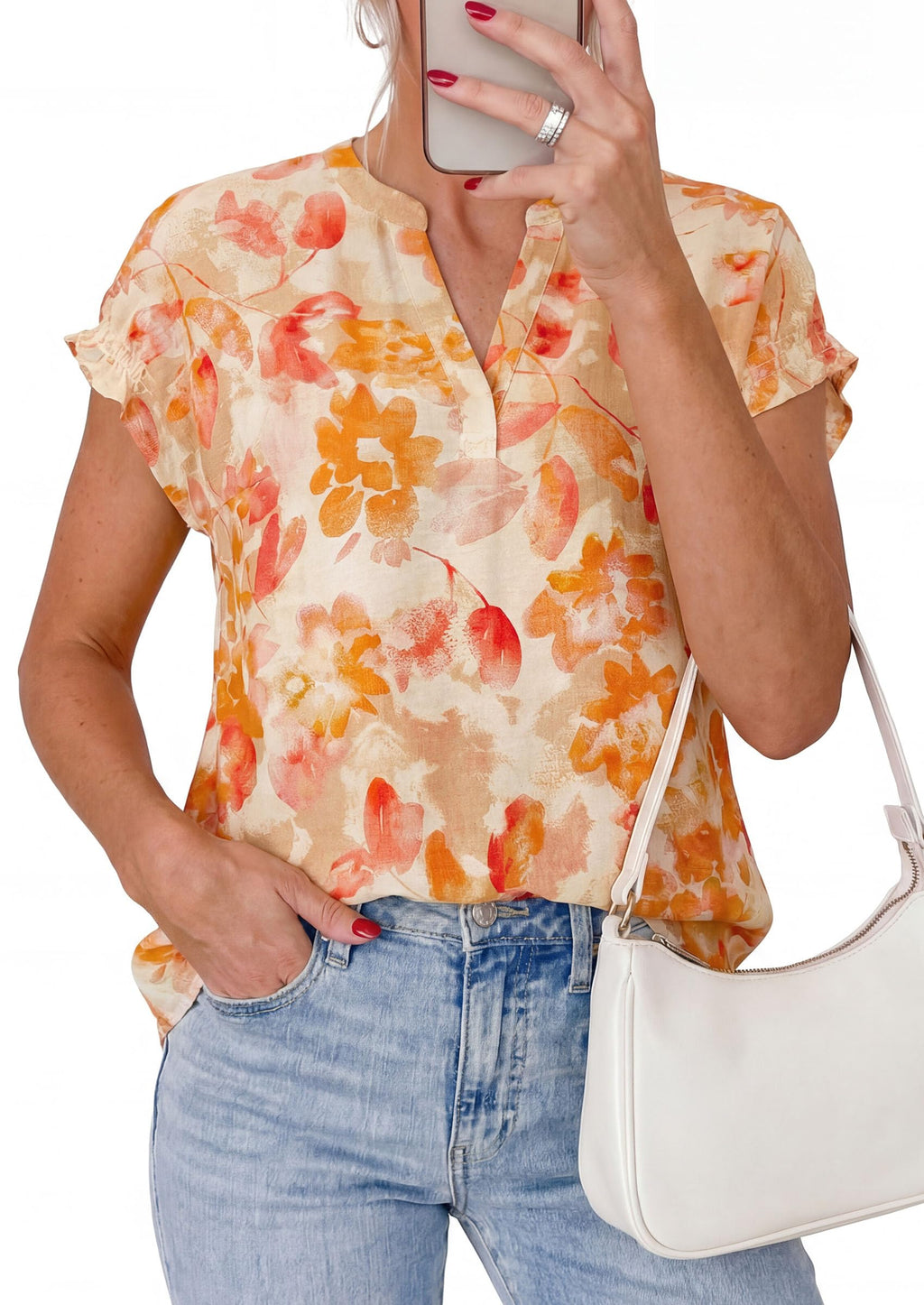 PRETTYGARDEN Womens Floral Print Short Sleeve Summer Tops Trendy V Neck Loose Boho Shirts Casual Work Blouses