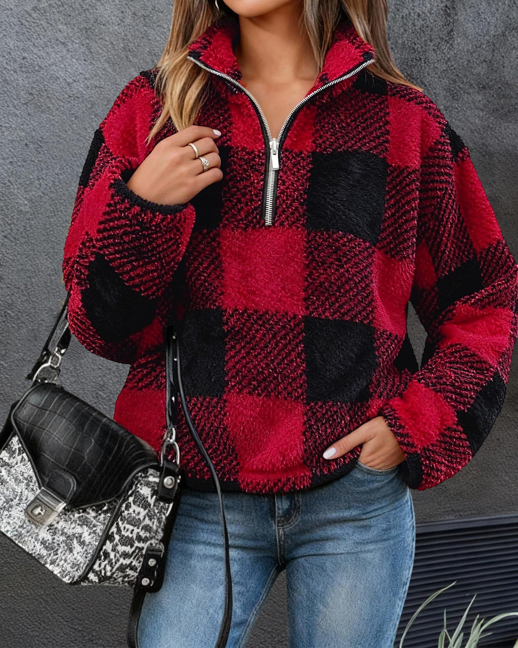 BTFBM Womens Sweatshirt Sherpa Quarter Zip Pullover Fall Winter Long Sleeve Fleece Sweaters Hoodies Sweatshirts Clothes
