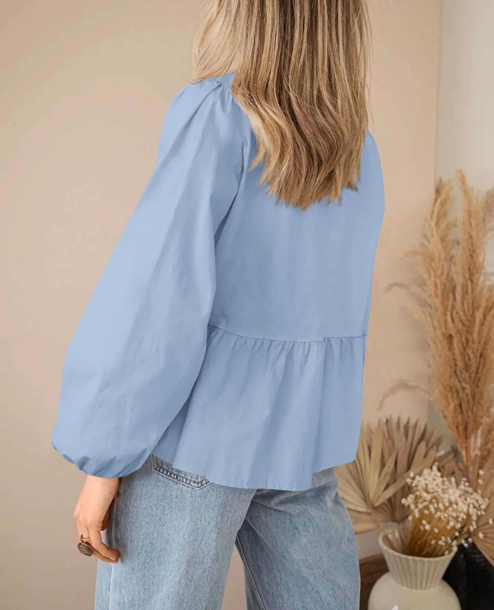 PRETTYGARDEN Women's Spring Fall Babydoll Peplum Blouse Shirt Puff Long Sleeve Bow Tie Front Trendy Cute Y2K Going Out Tops