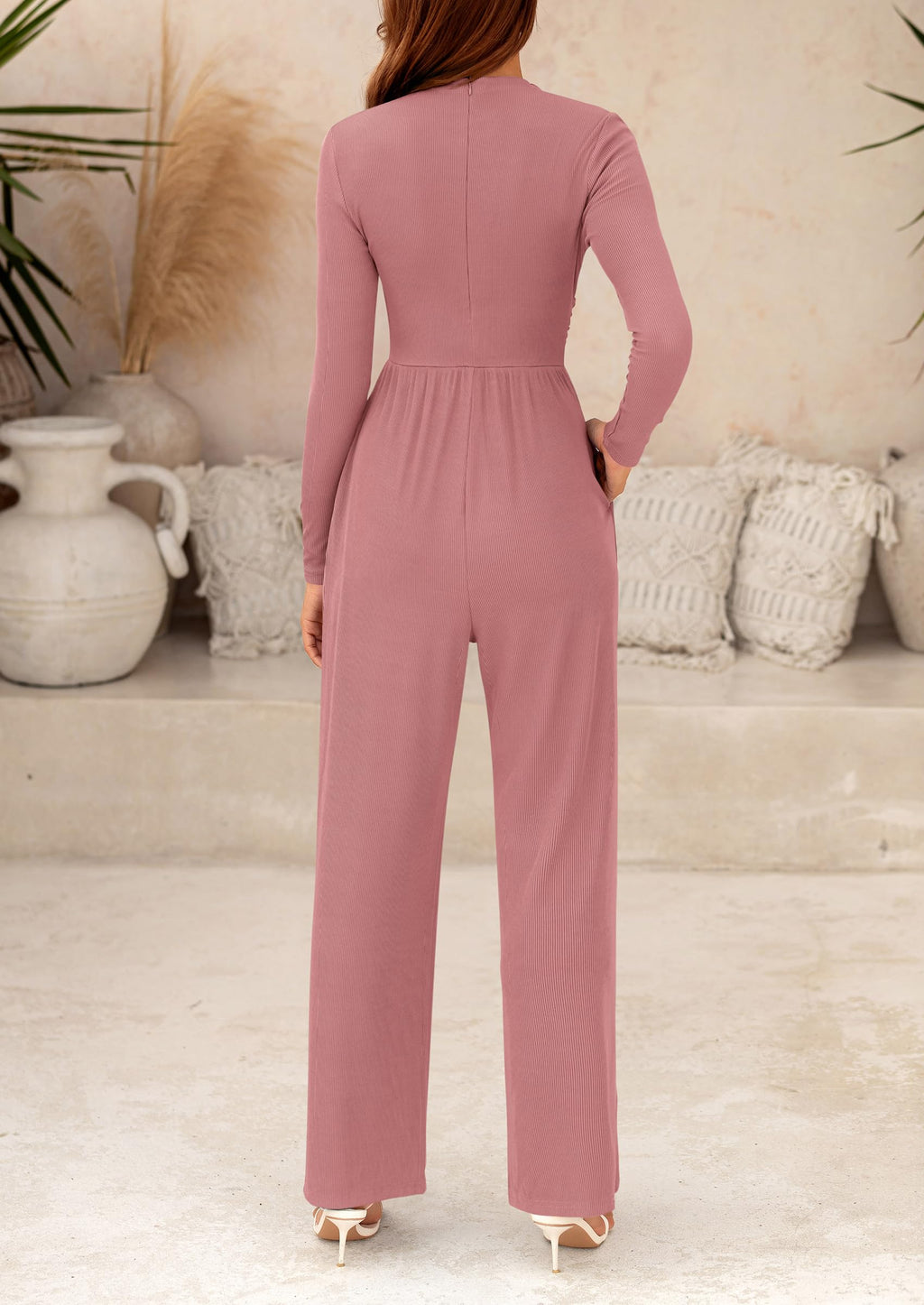 PRETTYGARDEN Womens Jumpsuit Dressy Casual Spring Fall Fashion One Piece Outfits Long Sleeve Mock Neck Wide Leg Pants Rompers