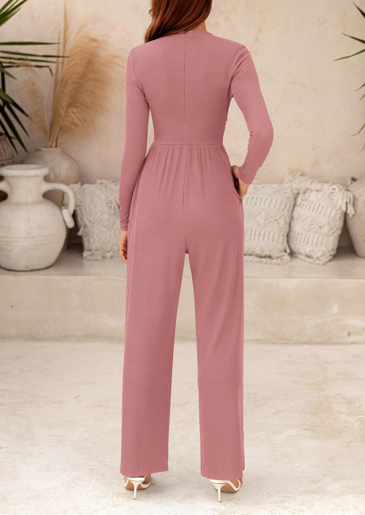 PRETTYGARDEN Womens Jumpsuit Dressy Casual Spring Fall Fashion One Piece Outfits Long Sleeve Mock Neck Wide Leg Pants Rompers
