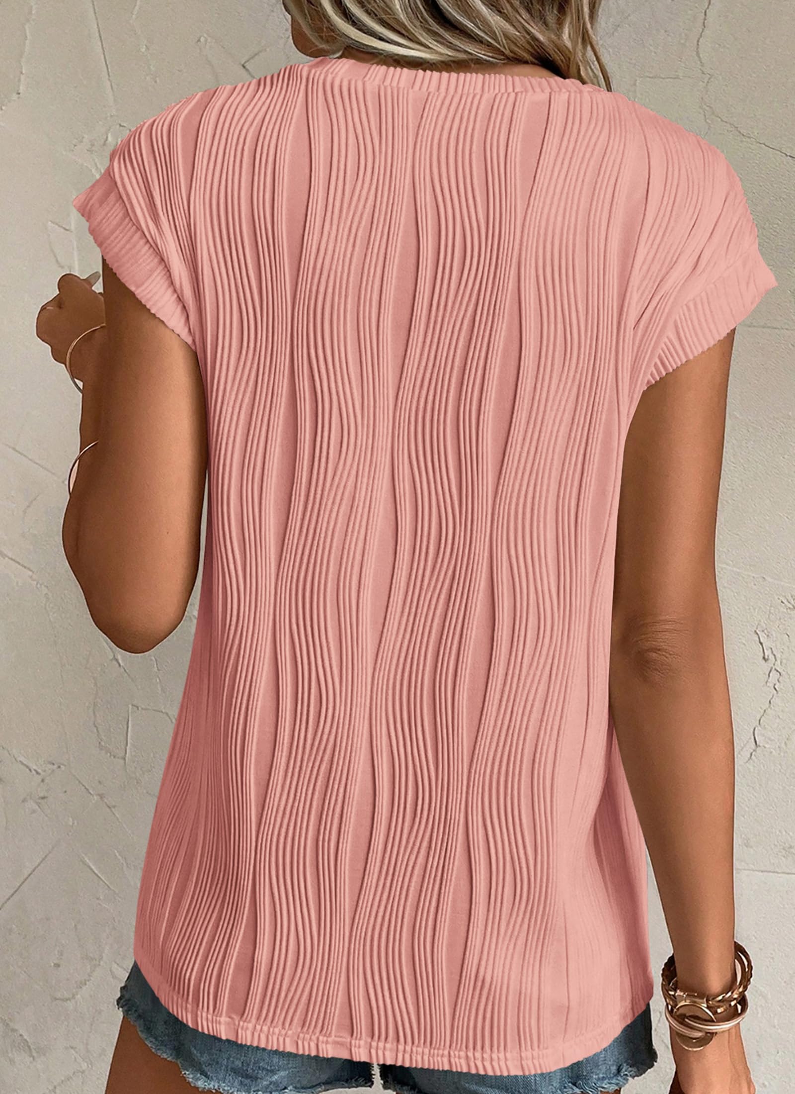 PRETTYGARDEN Blouses for Women Dressy Casual Spring Summer Business Office Tops Cap Sleeve Textured Cute Work Shirt