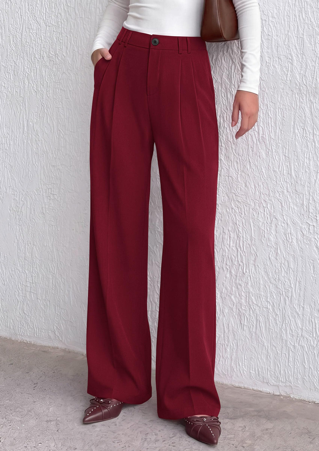 PRETTYGARDEN Women's Dress Pants Wide Leg Flowy Trousers High Waisted Palazzo Pants, Pleated Front, Side Pockets, Work Office Wear, Business Casual Outfits, Fall Fashion Clothing