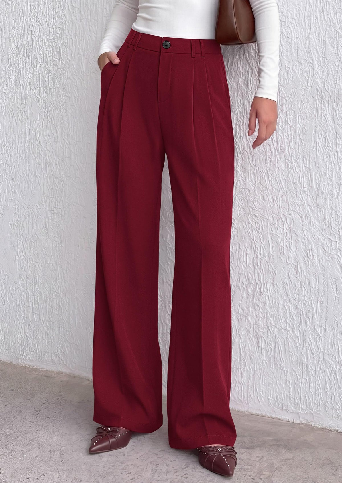PRETTYGARDEN Women's Dress Pants Wide Leg Flowy Trousers High Waisted Palazzo Pants, Pleated Front, Side Pockets, Work Office Wear, Business Casual Outfits, Fall Fashion Clothing