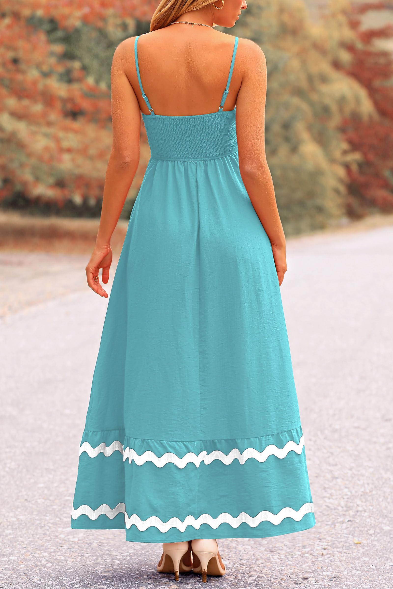 PRETTYGARDEN Women's Summer Flowy Maxi Dress Casual Sleeveless Spaghetti Strap Ruffle Beach Long Dresses