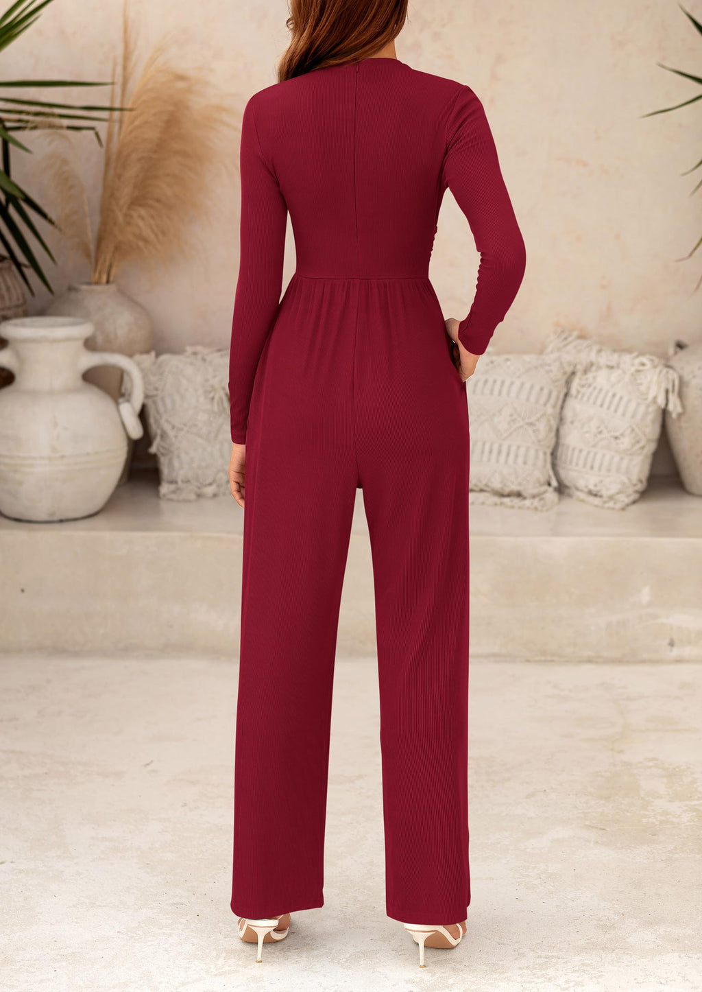 PRETTYGARDEN Womens Jumpsuit Dressy Casual Spring Fall Fashion One Piece Outfits Long Sleeve Mock Neck Wide Leg Pants Rompers