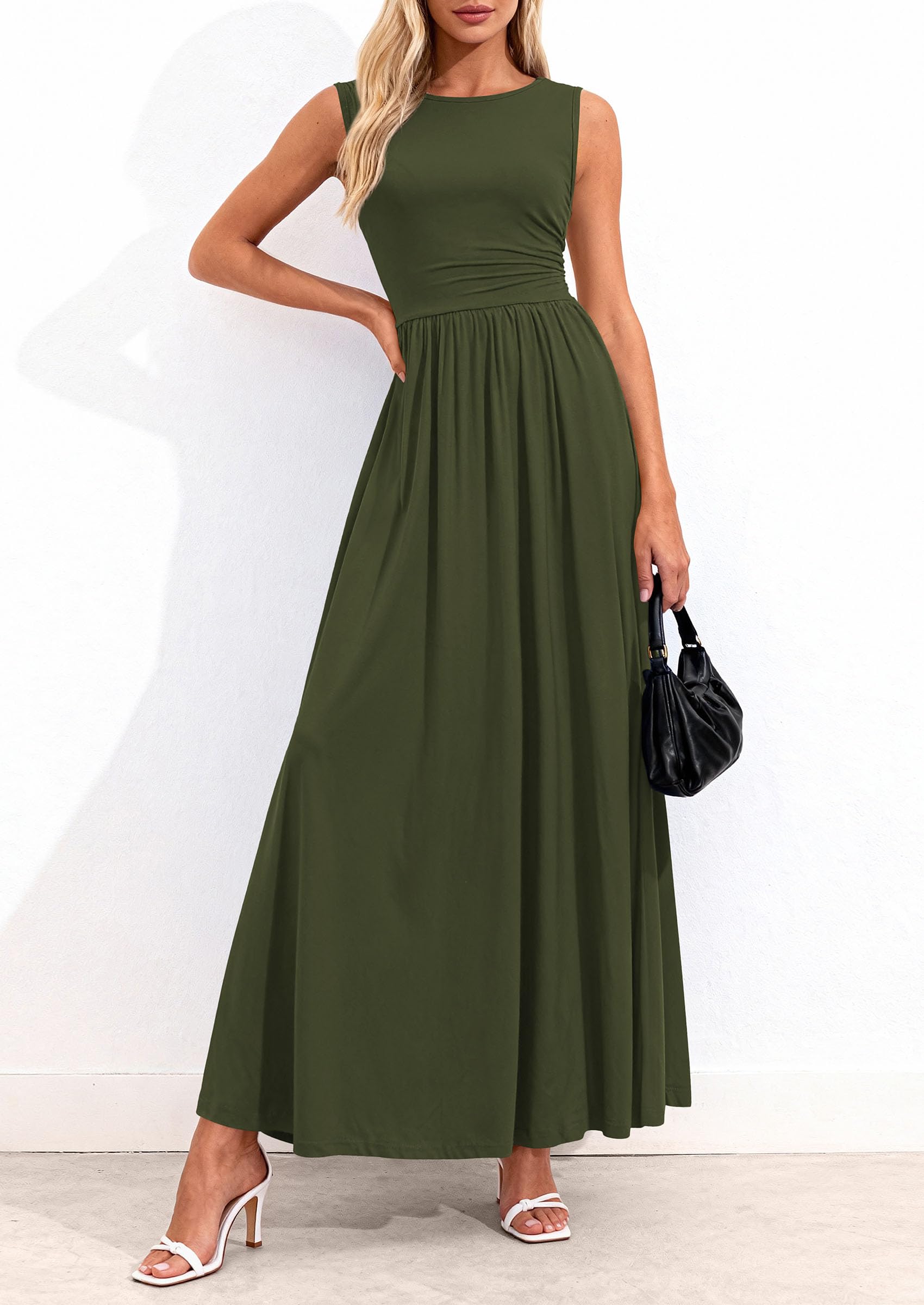 PRETTYGARDEN Summer Maxi Dresses for Women Sleeveless A Line Flowy Long Casual Sundress Wedding Guest Fashion Clothing