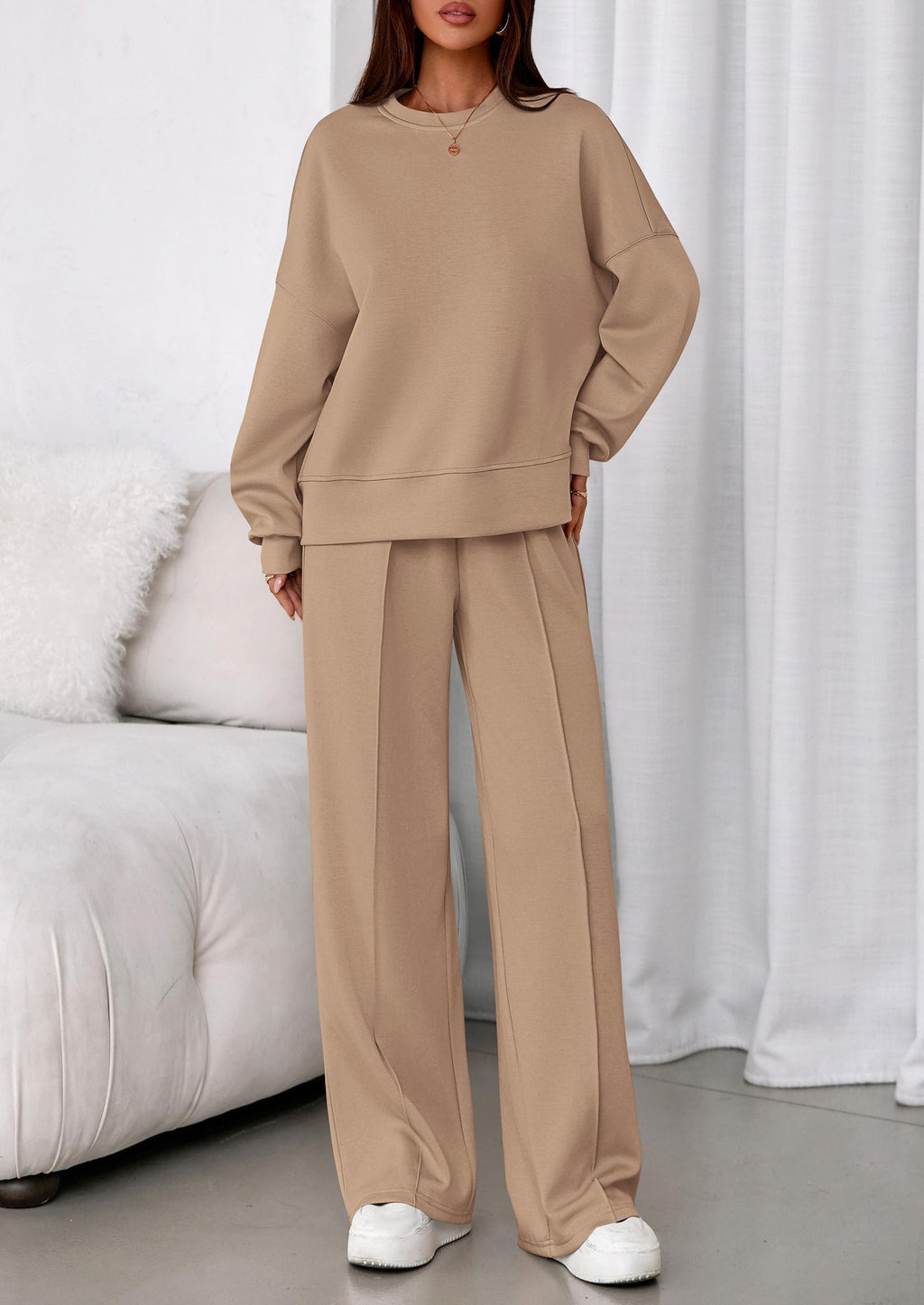 PRETTYGARDEN 2 Piece Sets For Women Fall Trendy Long Sleeve Sweatshirt Wide Leg Pants Loungewear Set Matching Sweatsuit