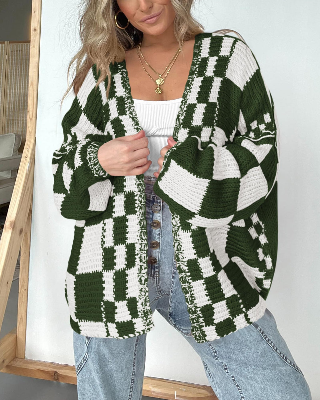 BTFBM Casual Cardigan Sweater for Women Fall Long Sleeve Sweaters Fall Outfits, Loose Fit,Solid,Open Front Chunky Knit Sweaters,Chunky Cardigan Sweaters For Women,Checkered Outwear Coat