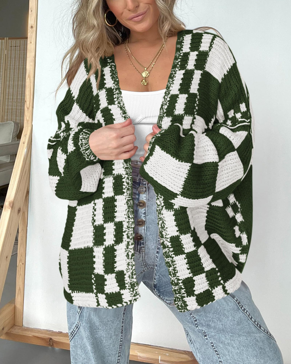 BTFBM Casual Cardigan Sweater for Women Fall Long Sleeve Sweaters Fall Outfits, Loose Fit,Solid,Open Front Chunky Knit Sweaters,Chunky Cardigan Sweaters For Women,Checkered Outwear Coat