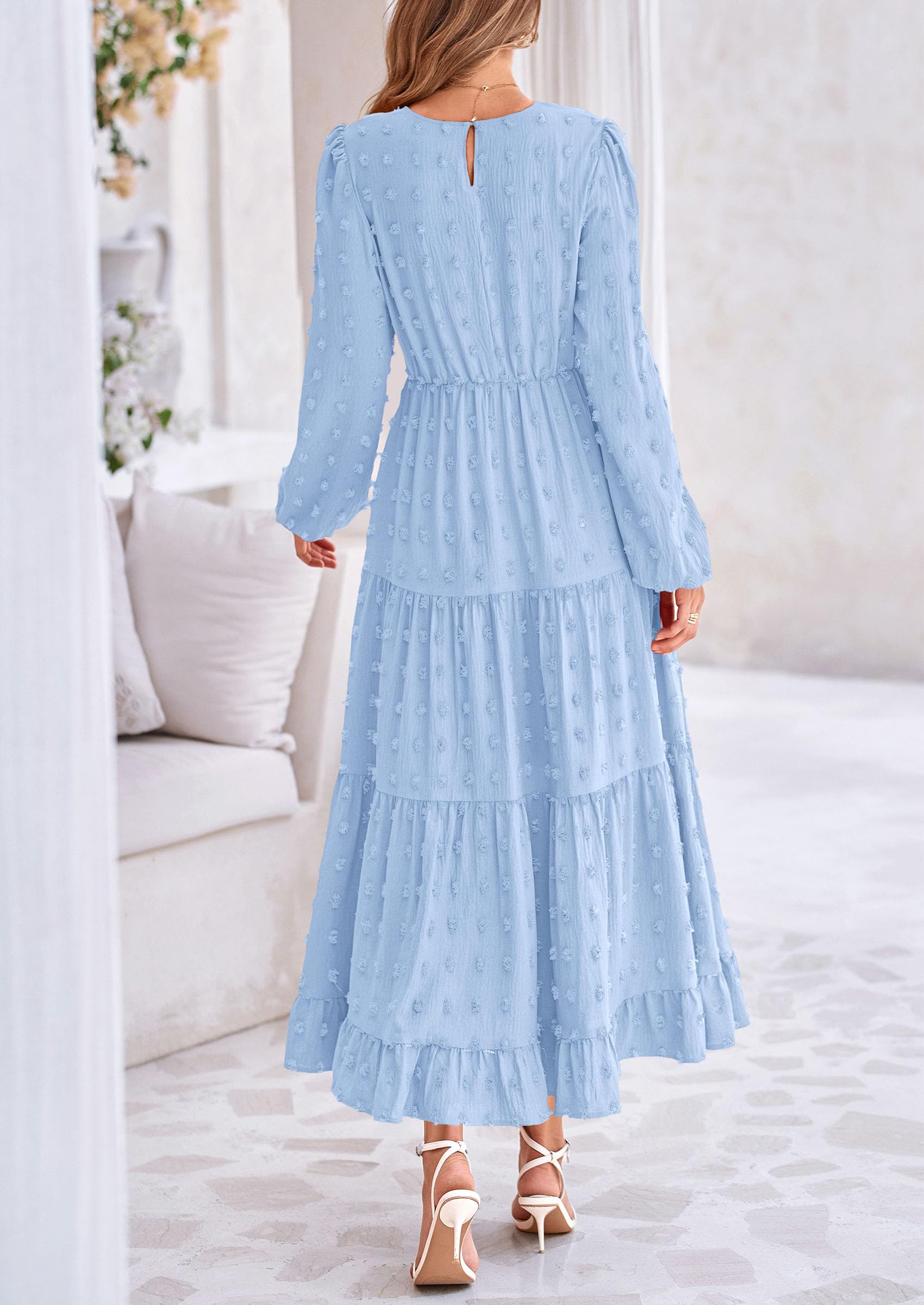 PRETTYGARDEN Women's Fall Spring Elegant Long Sleeve Maxi Dress Swiss Dot A Line Flowy Casual Holiday Party Going Out Dresses