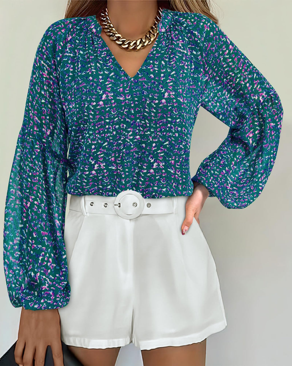 BTFBM Blouses for Women Dressy Casual Floral Summer Boho Tops V Neck Lightweight Long Sleeve Shirts Spring Clothes