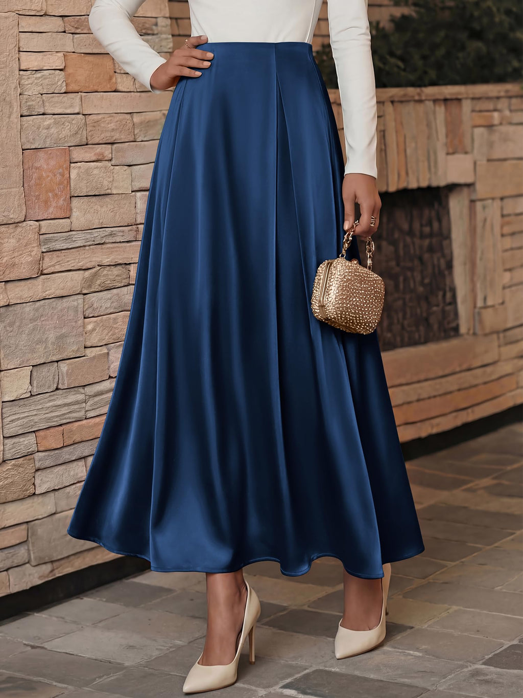 BTFBM Satin Skirts for Women Summer Elegant Flowy A-Line Cocktail Formal Silk Spring Maxi Skirt Night Out Outfits