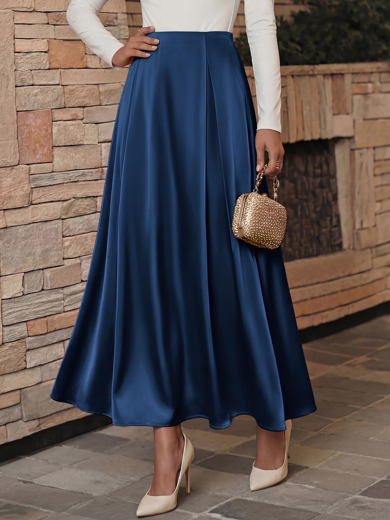 BTFBM Satin Skirts for Women Summer Elegant Flowy A-Line Cocktail Formal Silk Spring Maxi Skirt Night Out Outfits