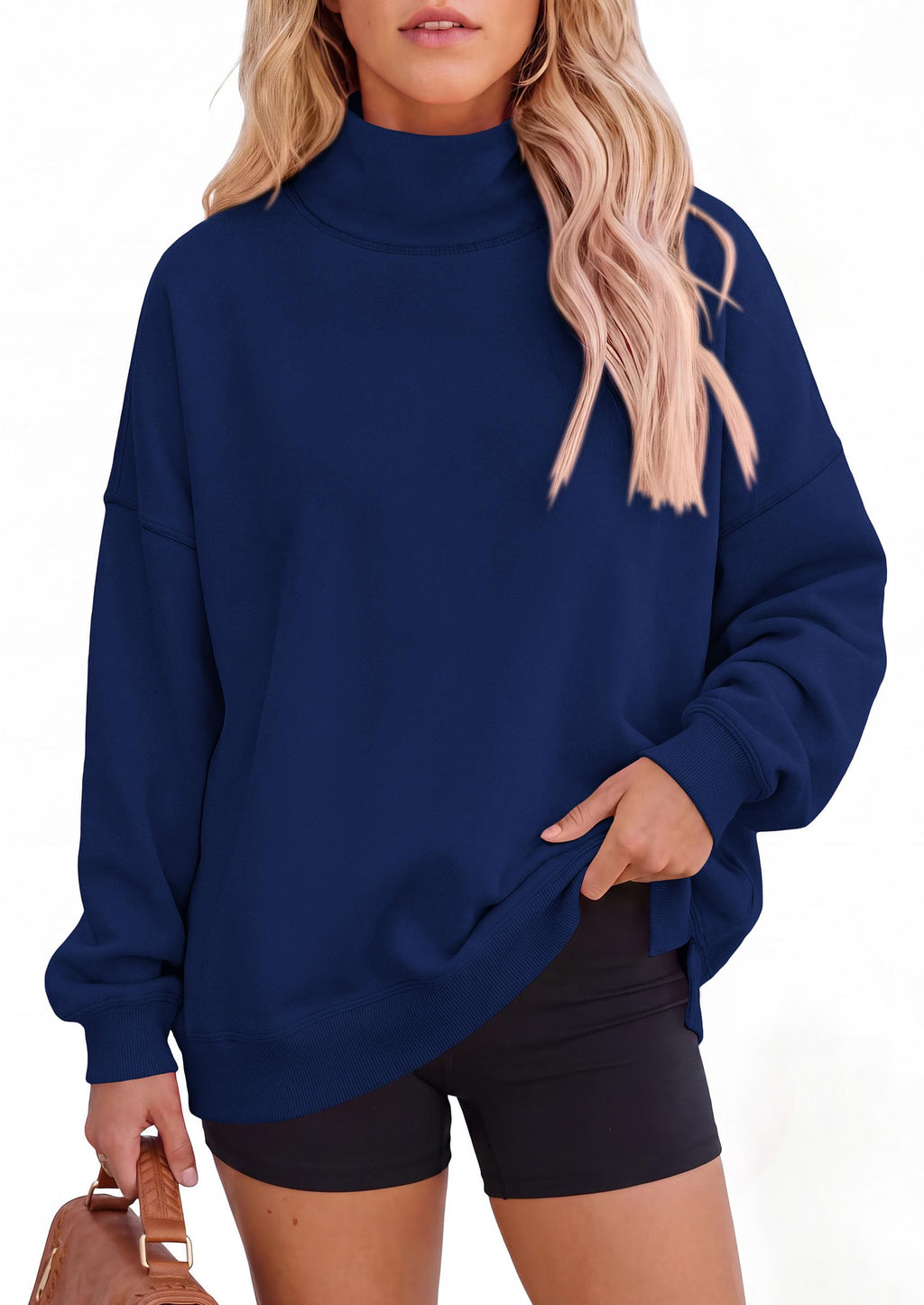 PRETTYGARDEN Womens Mock Neck Sweatshirt Oversized Pullover Loose Fit,Side Pockets,Long Sleeve Drop Shoulder Tops,Casual Lounge Work Travel Airport Outfits,Fall Fashion Winter Clothes