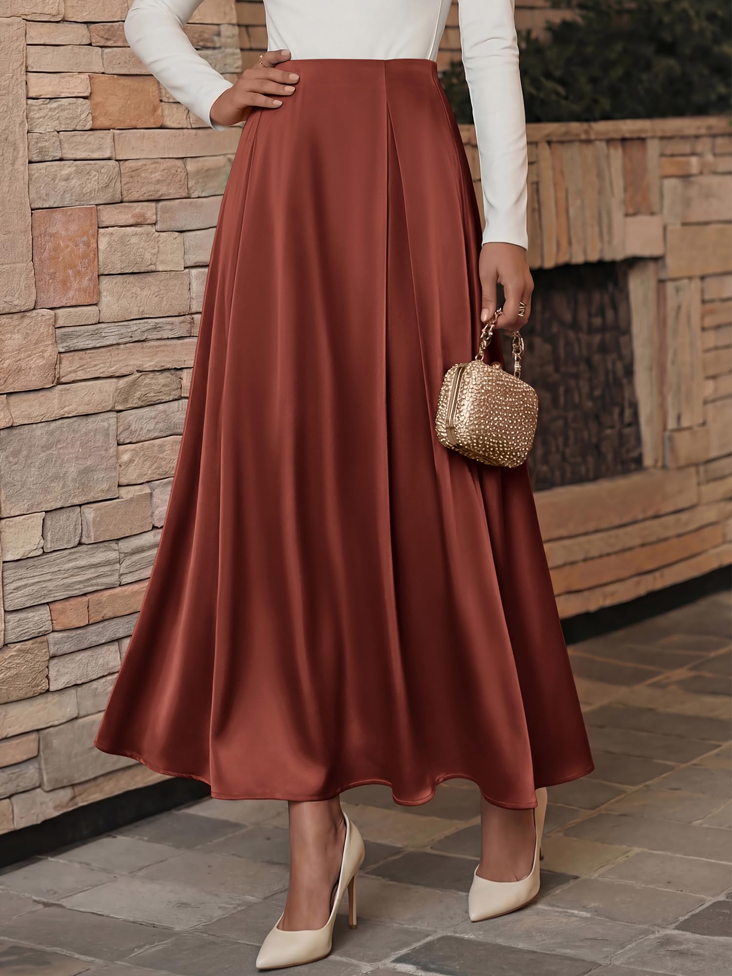 BTFBM Satin Skirts for Women Summer Elegant Flowy A-Line Cocktail Formal Silk Spring Maxi Skirt Night Out Outfits