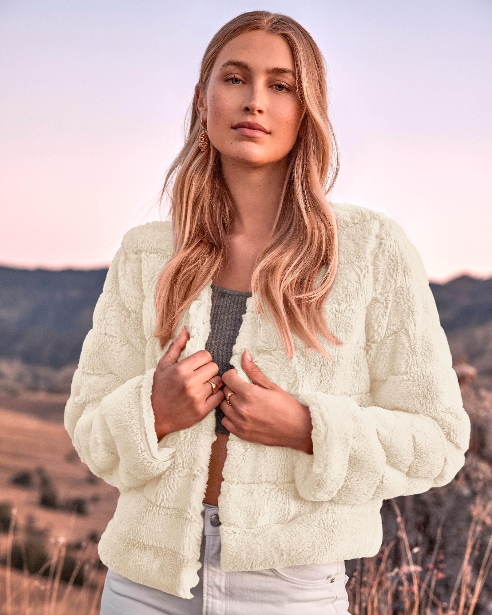 FreshPretty Winter Coats For Women Faux Fur Jacket Soft Long Sleeve Fluffy Open Front Outerwear Fall Outfits