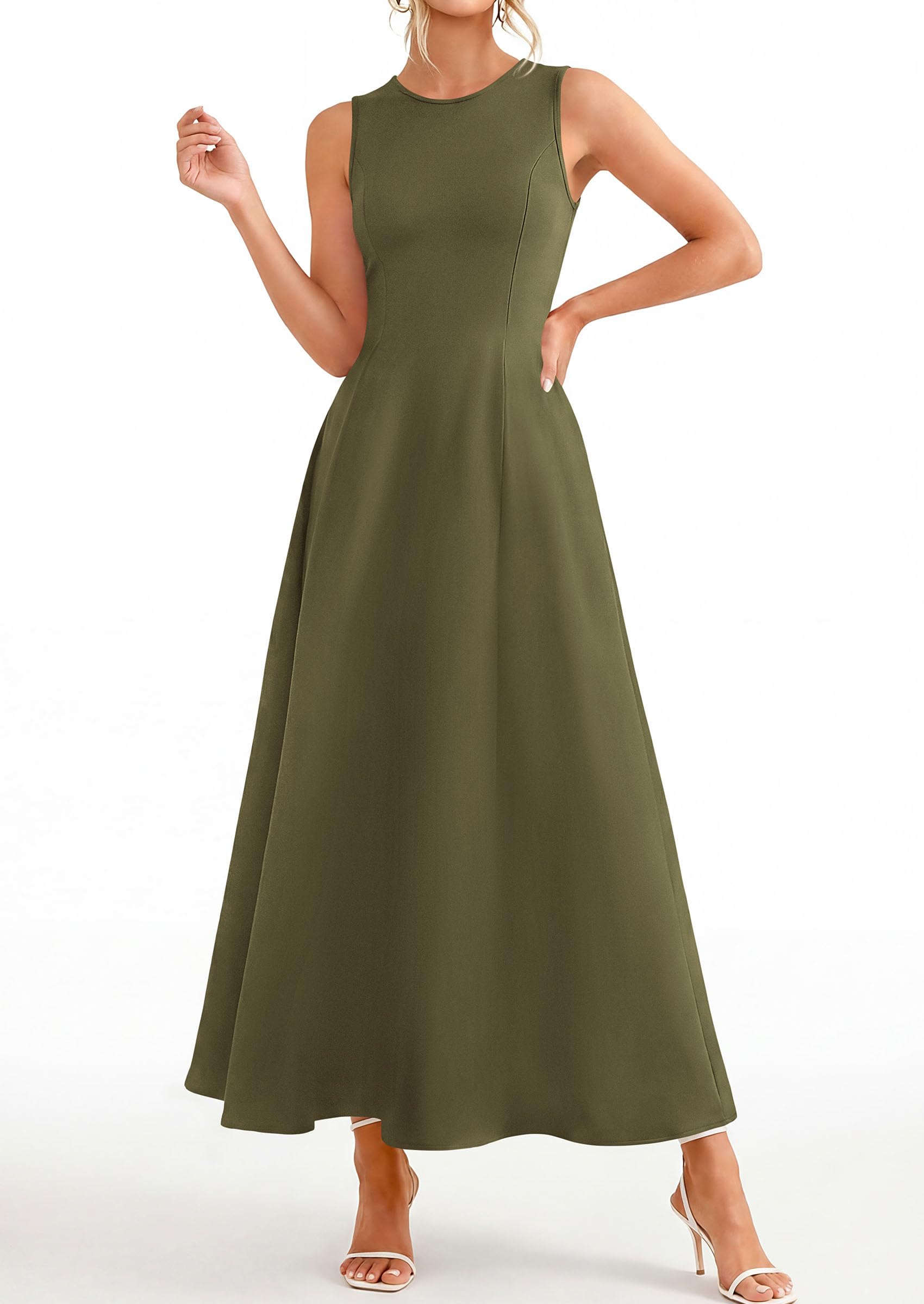 PRETTYGARDEN Women's Maxi Dress Summer Wedding Guest Spring A Line Long Tank Flowy Modest Sleeveless Cocktail Dresses