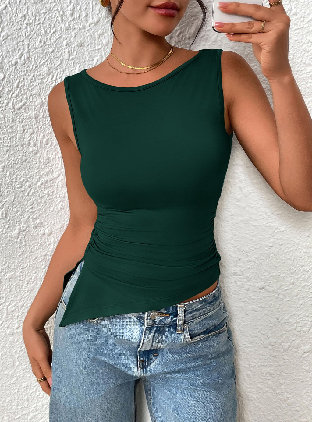PRETTYGARDEN Womens Ruched Tank Tops  Summer Sleeveless Slim Fit T Shirts Blouses Going Out Y2K Fashion Clothes