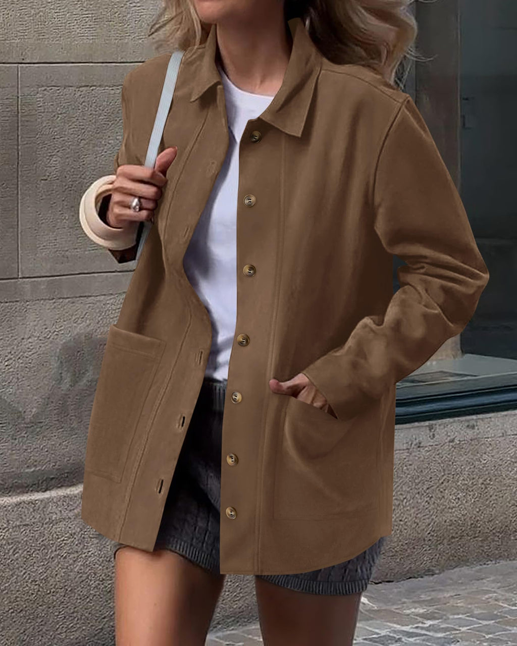 BTFBM Faux Suede Jacket Women Fall Fashion Leather Jackets Long Sleeve Button Down Winter Coats Shackets Outerwear