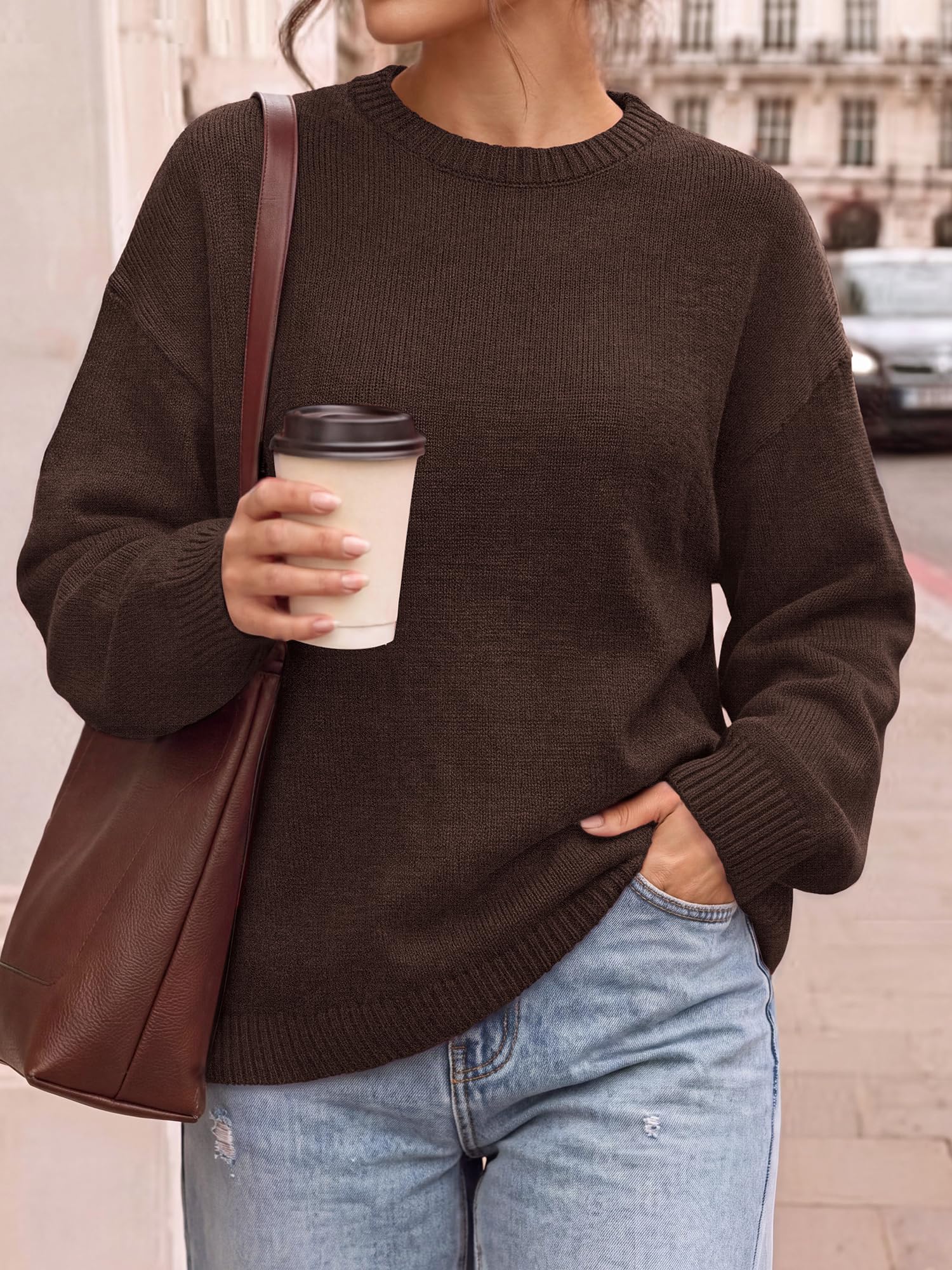 BTFBM Oversized Sweaters for Women Fall Clothes Crewneck Winter Outfits Drop Shoulder Tunics, Long Sleeve Pullover Tops, Loose Fit Tunic Tops, Casual Cozy Fashion Clothing, Going Out Outfits