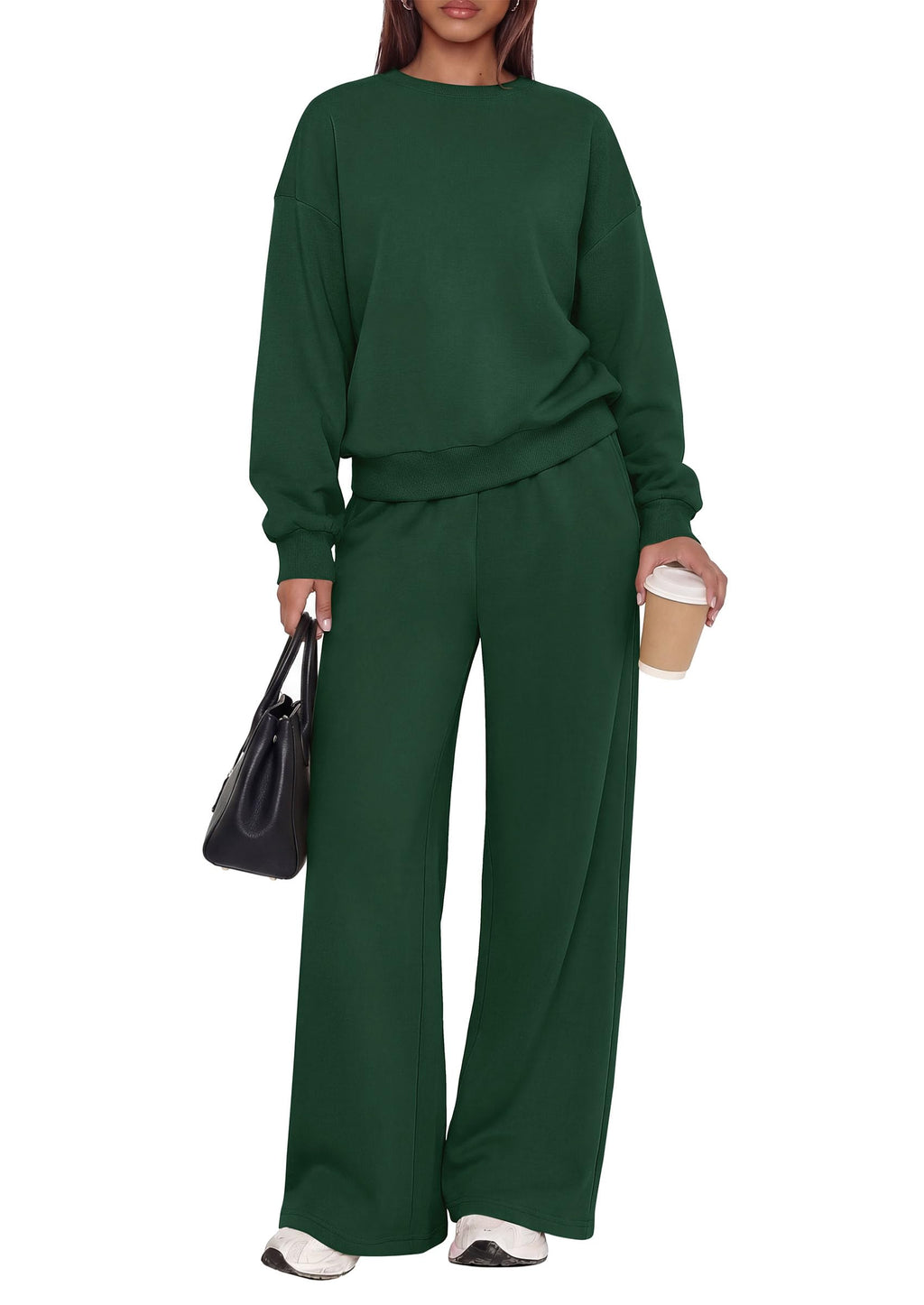 PRETTYGARDEN 2 Piece Lounge Sets for Women Casual Sweatsuits | Soft Fleece Lining,Crew Neck Oversized Sweatshirt & Wide Leg Pants,Workout Airport Matching Set Tracksuit,Fall Winter Outfits