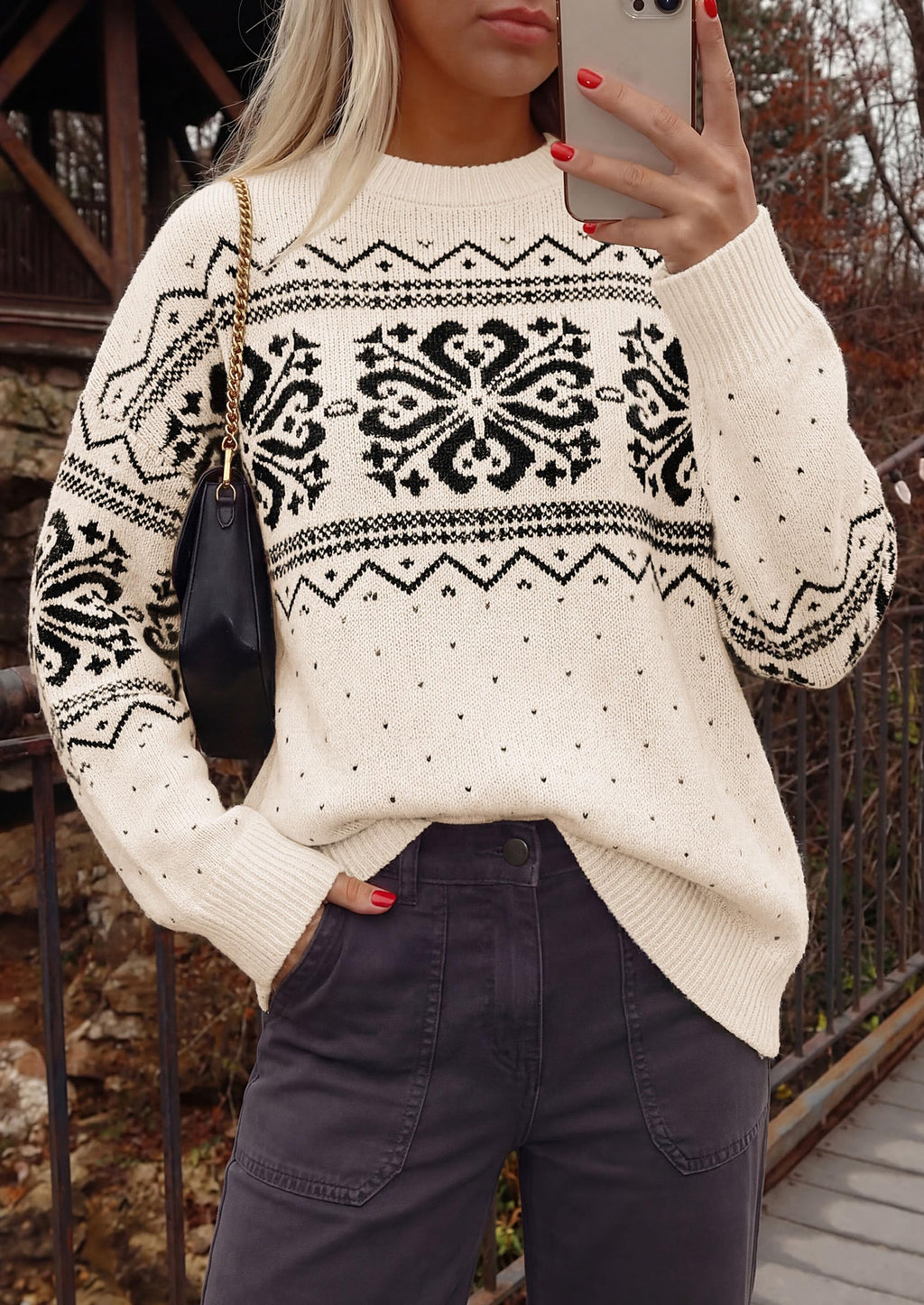PRETTYGARDEN Women's Fair Isle Oversized Sweater | Relaxed Fit, Soft Cozy Knit, Long Sleeve Pullover, Crew Neck, Going Out Tops, Fall Holiday Outfits, Winter Fashion Clothing