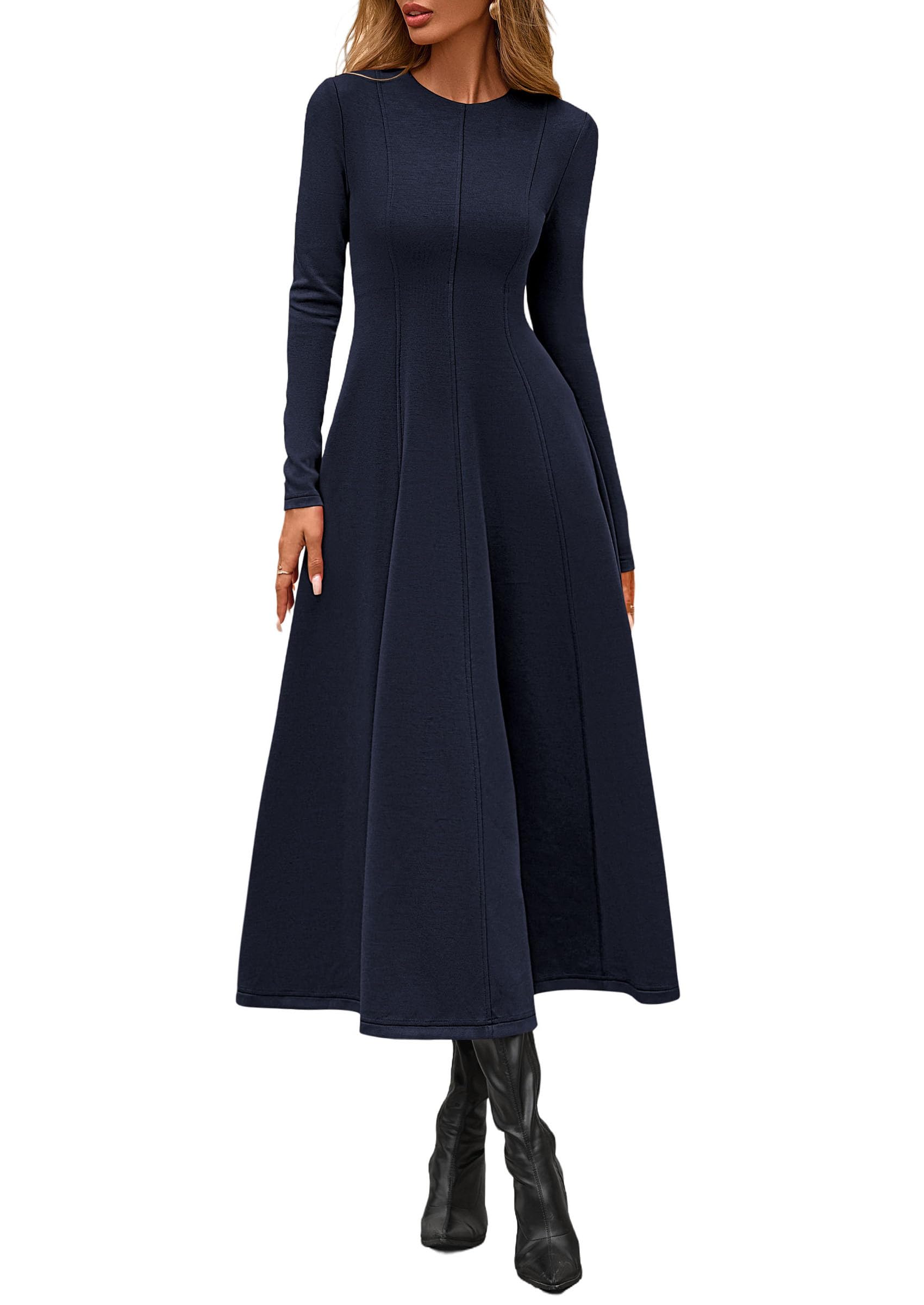 PRETTYGARDEN Cocktail Dresses for Women  Elegant Classy Fall Long Sleeve Midi A Line Flowy Modest Winter Party Dress