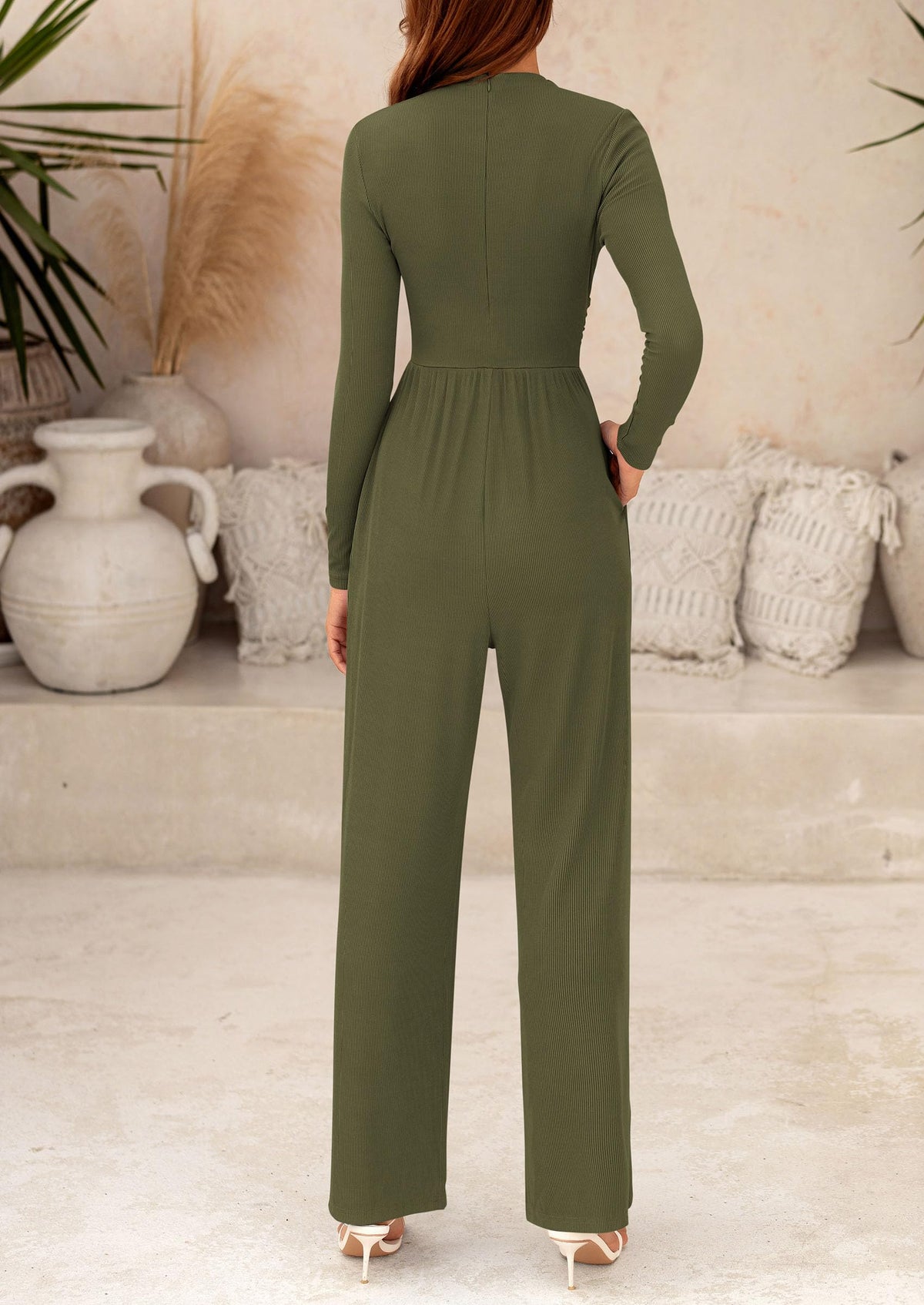 PRETTYGARDEN Womens Jumpsuit Dressy Casual Spring Fall Fashion One Piece Outfits Long Sleeve Mock Neck Wide Leg Pants Rompers