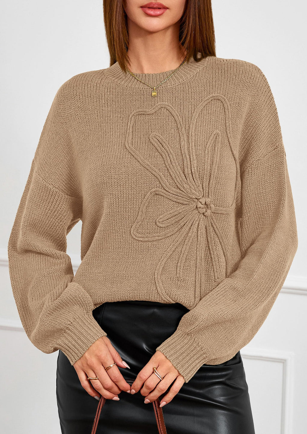 PRETTYGARDEN Womens Sweaters  Fall Fashion Long Sleeve Crewneck Floral Knit Pullover Sweater Tops Winter Clothes