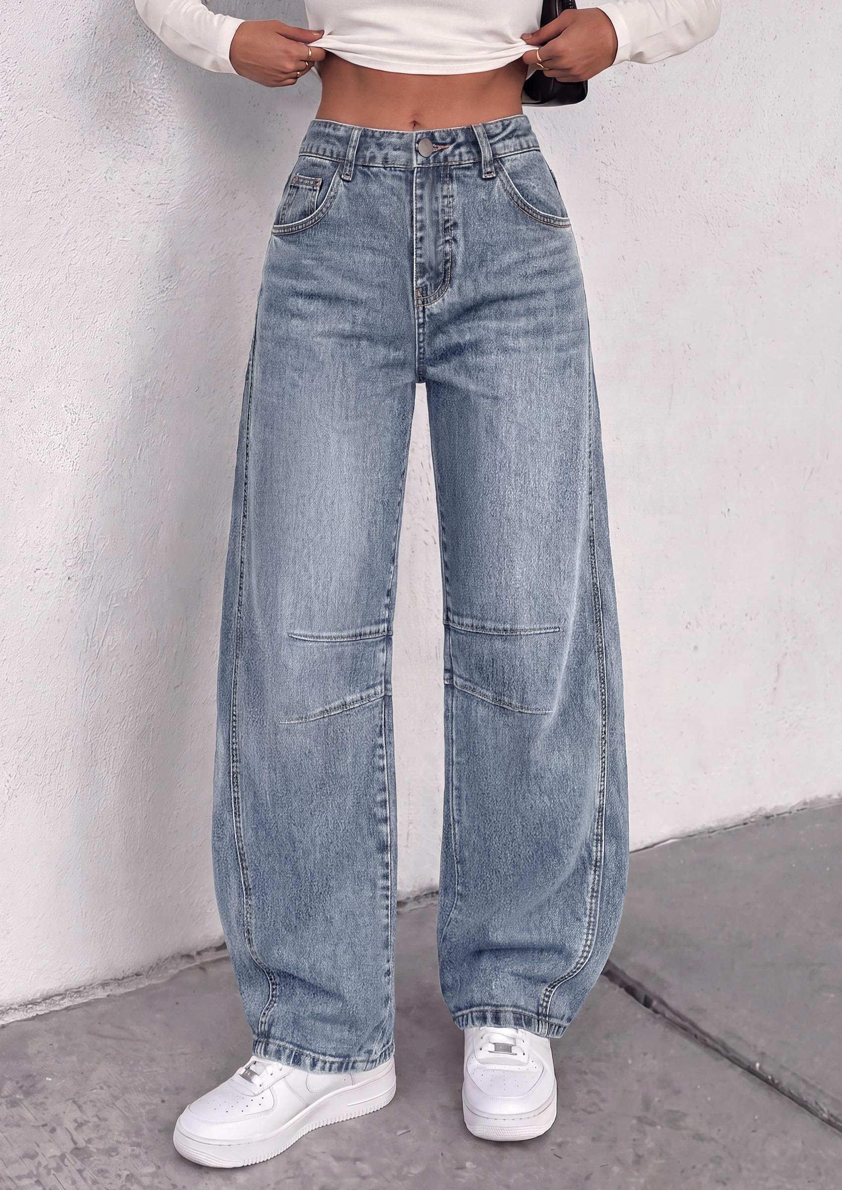 PRETTYGARDEN Women's Barrel Baggy Jeans High Waisted Pants