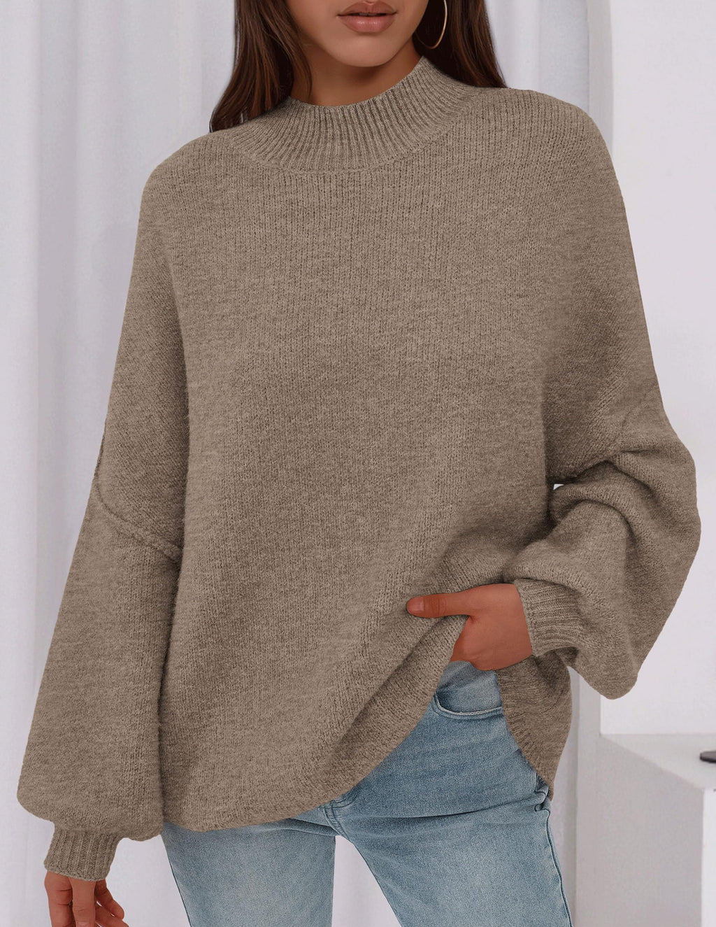 PRETTYGARDEN Women's 2026 Fall Oversized Sweaters Chunky Knit Mock Neck Long Sleeve Casual Trendy Pullover Winter Clothes