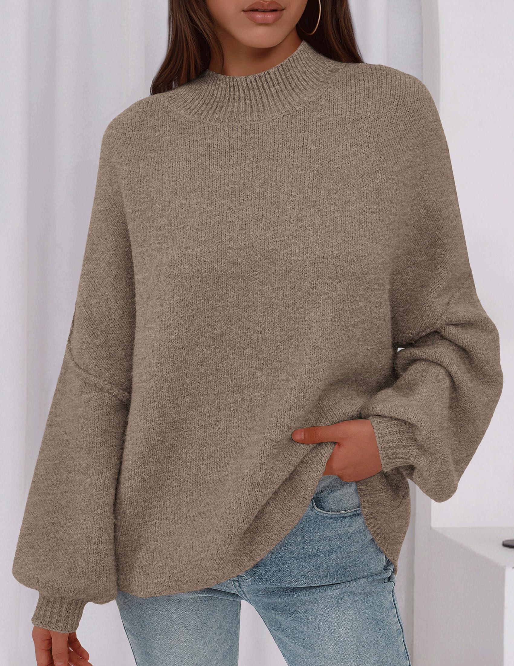 PRETTYGARDEN Women's 2026 Fall Oversized Sweaters Chunky Knit Mock Neck Long Sleeve Casual Trendy Pullover Winter Clothes