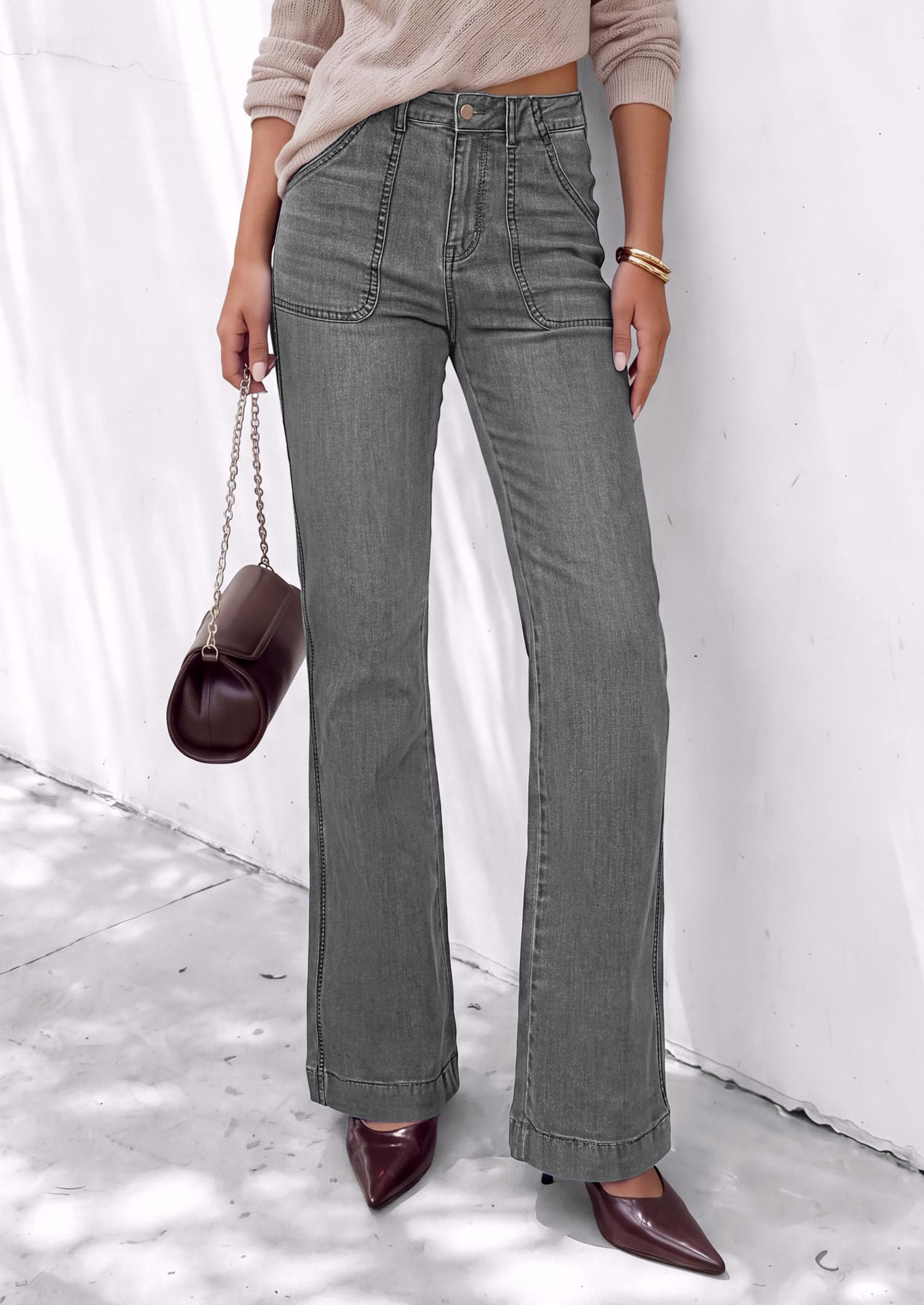 PRETTYGARDEN Womens High Waisted Wide Leg Jeans Demin Pants