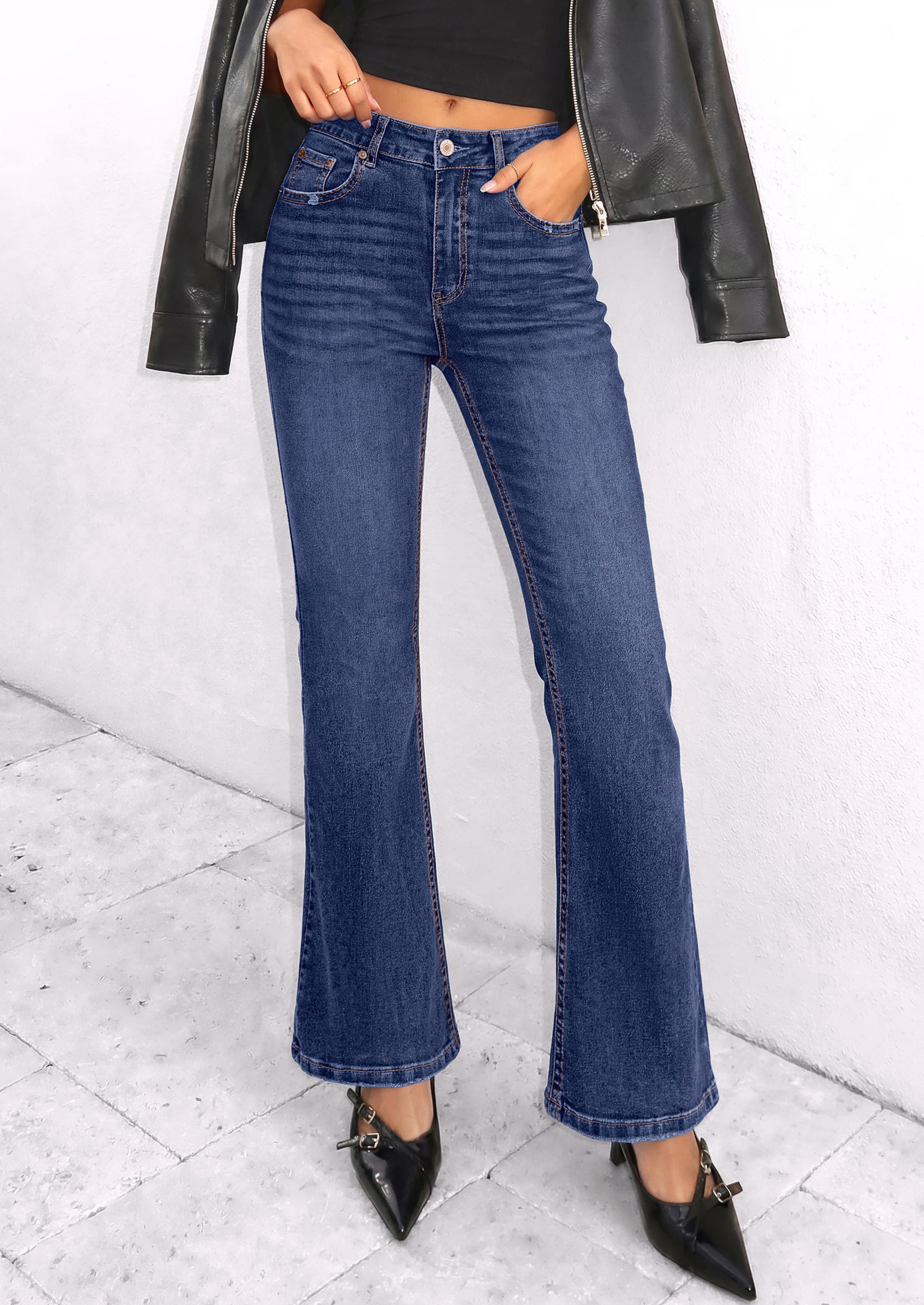 PRETTYGARDEN Womens Bootcut Denim Jeans Wide Leg Pants | Stretchy, High Waisted Rise, Flare Bell Bottom, Pockets, Trendy Casual, Going Out Outfits, Fall Winter Fashion Clothing
