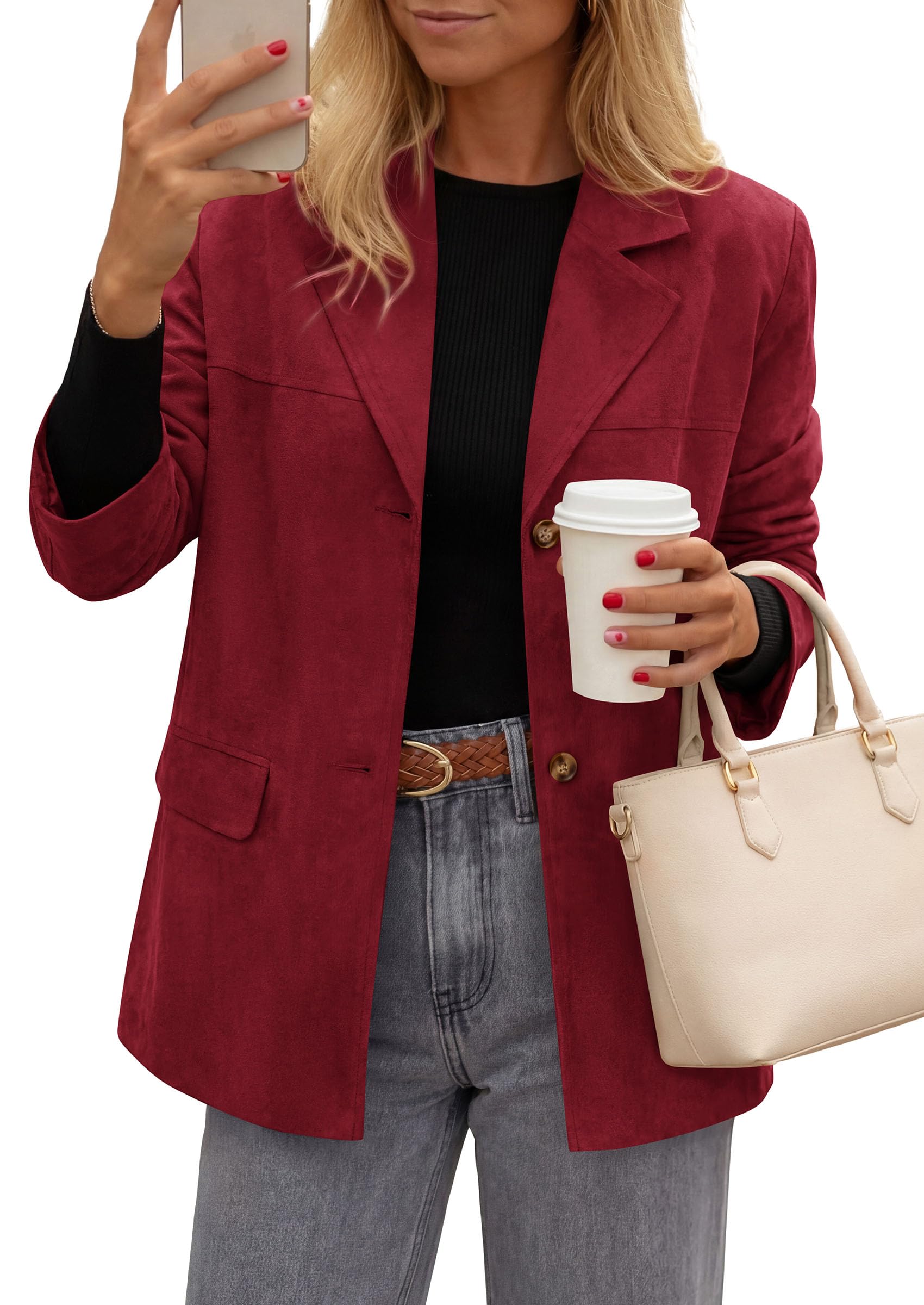 PRETTYGARDEN Women's Faux Suede Western Blazer Jacket