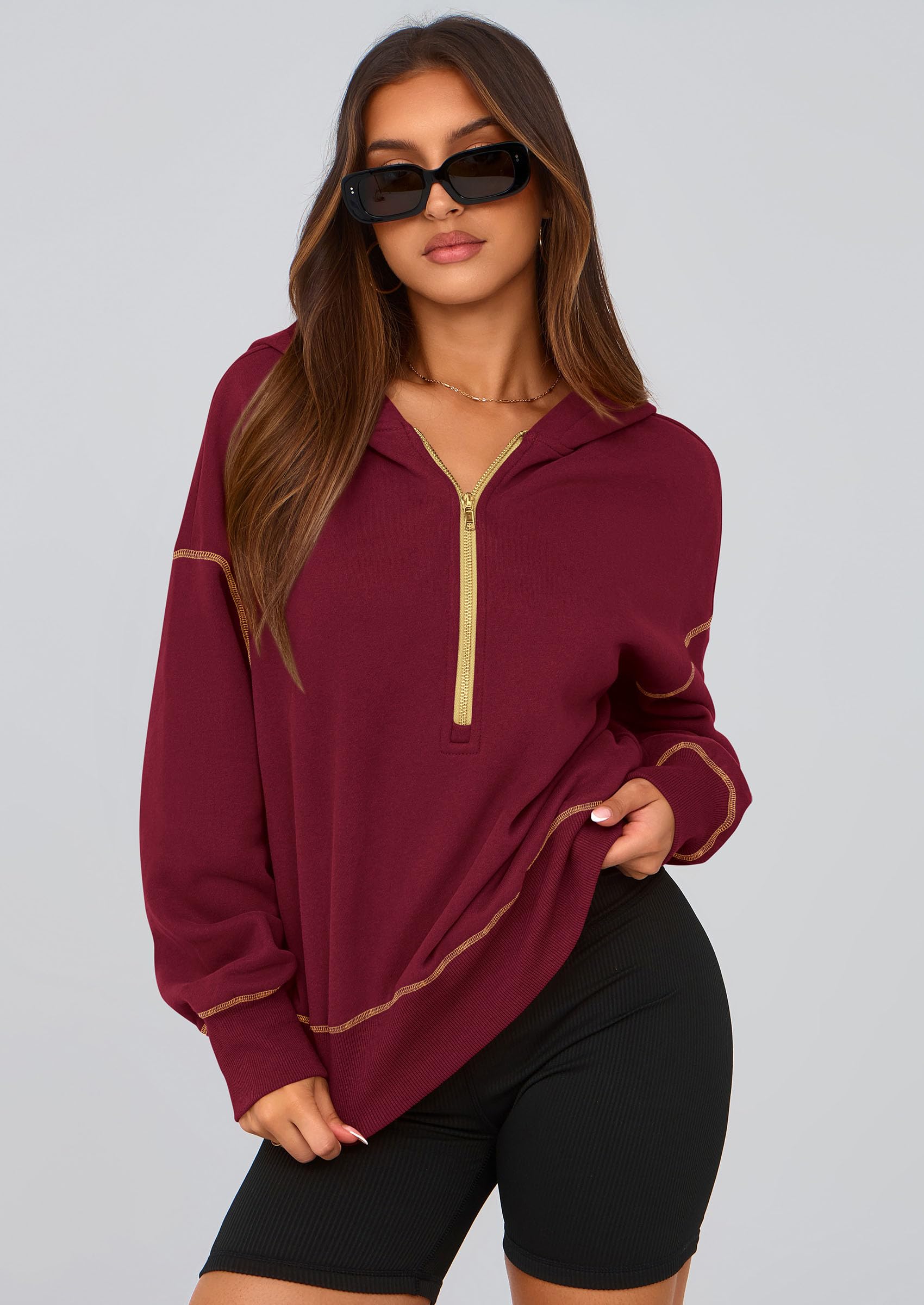 PRETTYGARDEN Women's  Fall Hooded Sweatshirts Long Sleeve Half Zip Cropped Hoodies Pullover Winter Fashion Clothes