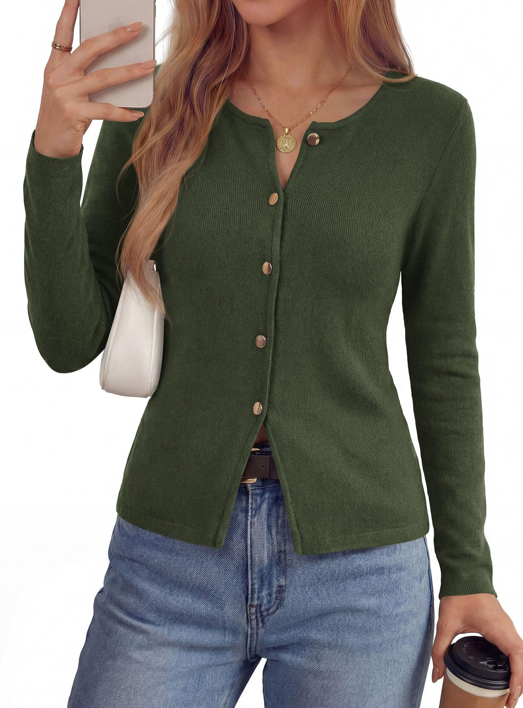 PRETTYGARDEN Button Up Cardigan Sweaters for Women | Slim Fitted Knitwear,Long Sleeve Lightweight Knit Cardigans,Business Casual Outfits Work Tops,Layering Piece for Fall&Winter
