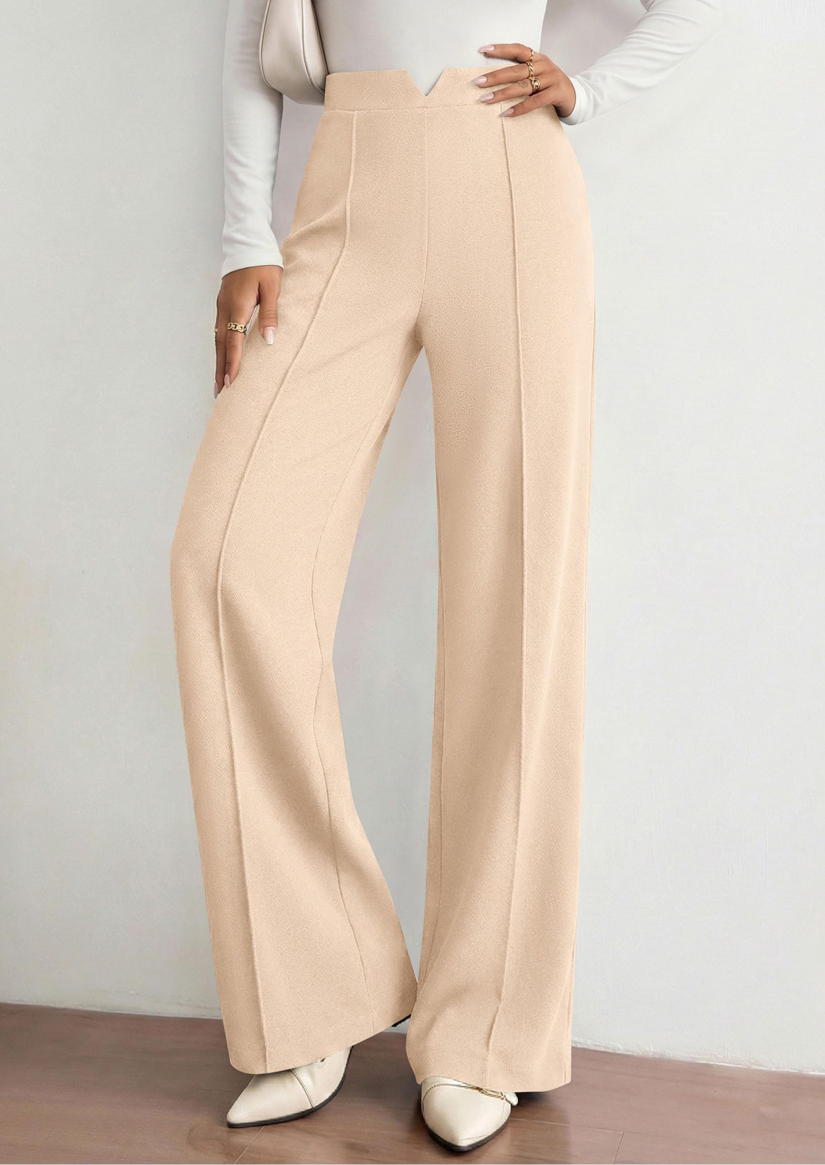 PRETTYGARDEN Women's Dressy Casual Wide Leg Palazzo Pants | V Notch High Waist, Soft Stretchy Knit Flowy Long Lounge Trousers, Casual Daily Office Work Outfits, 2026 Fall Clothes