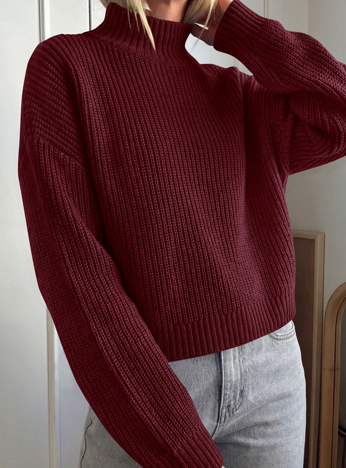 PRETTYGARDEN Women's Chunky Knit Fall Mock Turtleneck Pullover Sweaters,Long Sleeve Shirts, Casual Work Office Clothes, Going Out Tops, Trendy Winter Holiday Sweater, Loose Fit, Soft Cozy Layering
