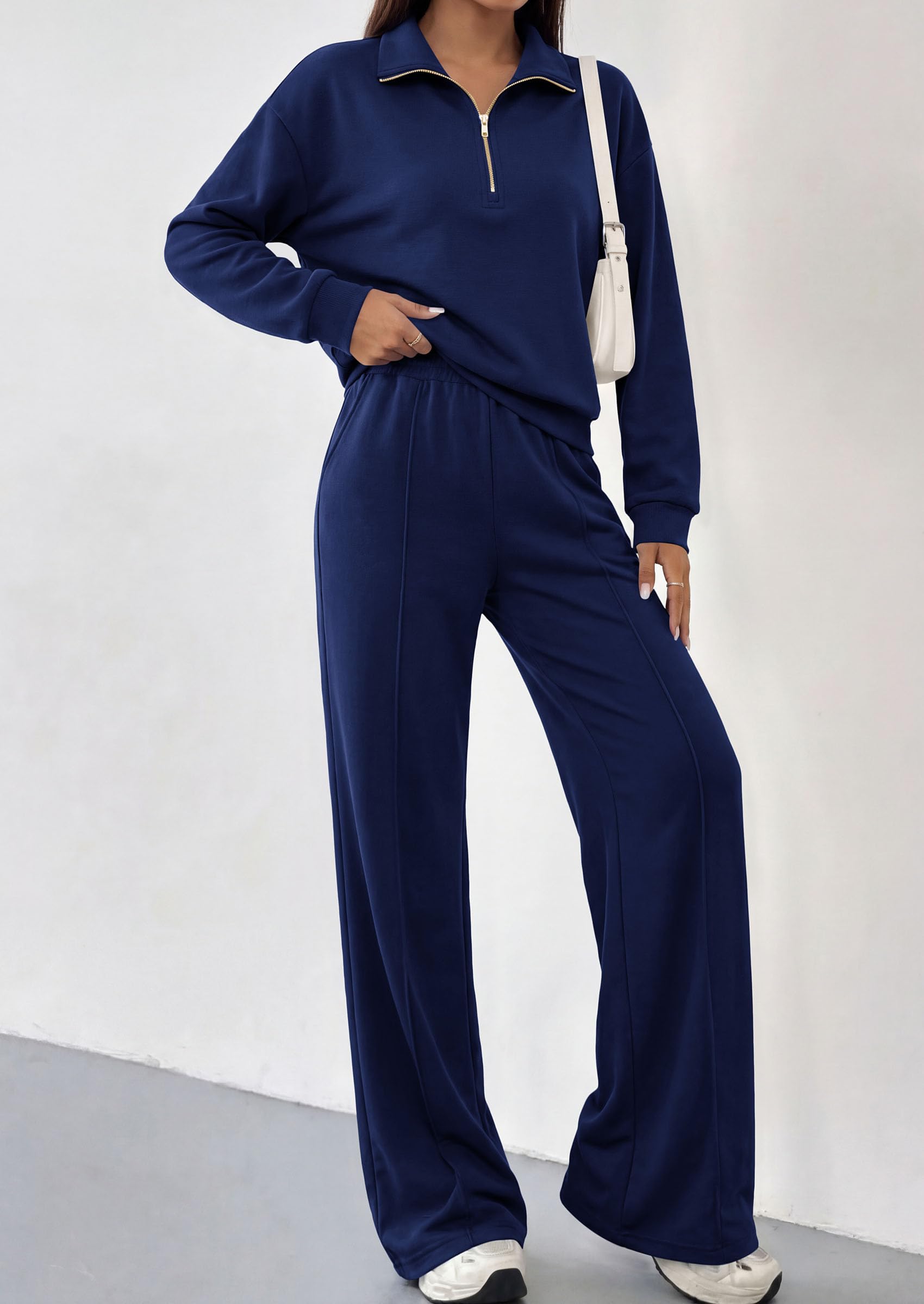 PRETTYGARDEN Women's Lounge Sets 2 Piece Outfits Sweatsuits | Half Zip Pullover Sweatshirts, Wide Leg Pants Pockets, Matching Workout Tracksuits, Airport Travel Resort Wear, Fall Clothes