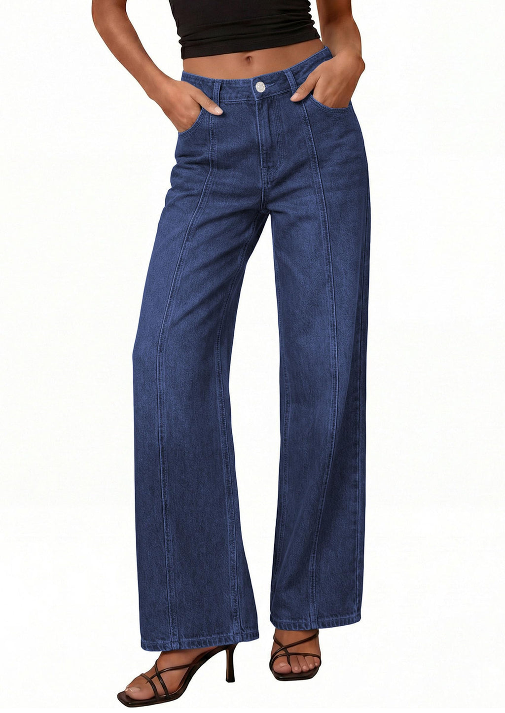 PRETTYGARDEN Women's Wide Leg Jeans High Waisted Stretchy Baggy Seamed Front Denim Palazzo Pants Summer Fashion Clothes