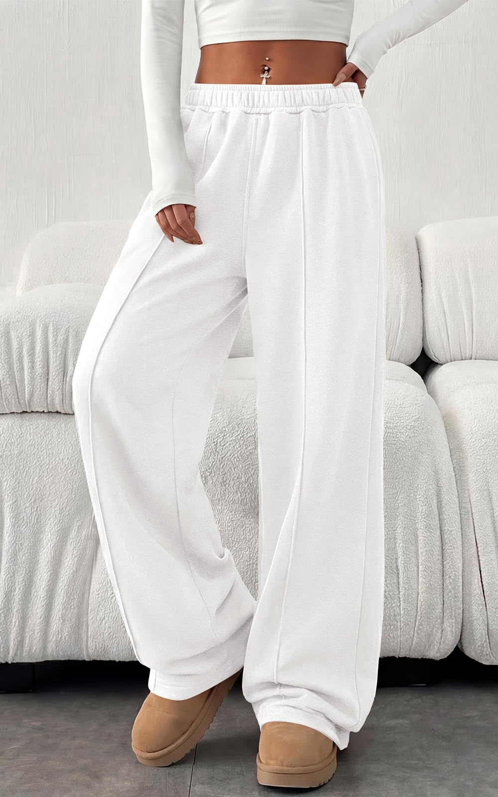 PRETTYGARDEN Fall Womens Sweatpants Baggy Wide Leg Pants with Pockets | Elastic Waist Loose Lounge Pants for Women, Tailored Soft Cotton Sweatpants Women, Fashion Y2k Outfits, Jogger Sweatpant