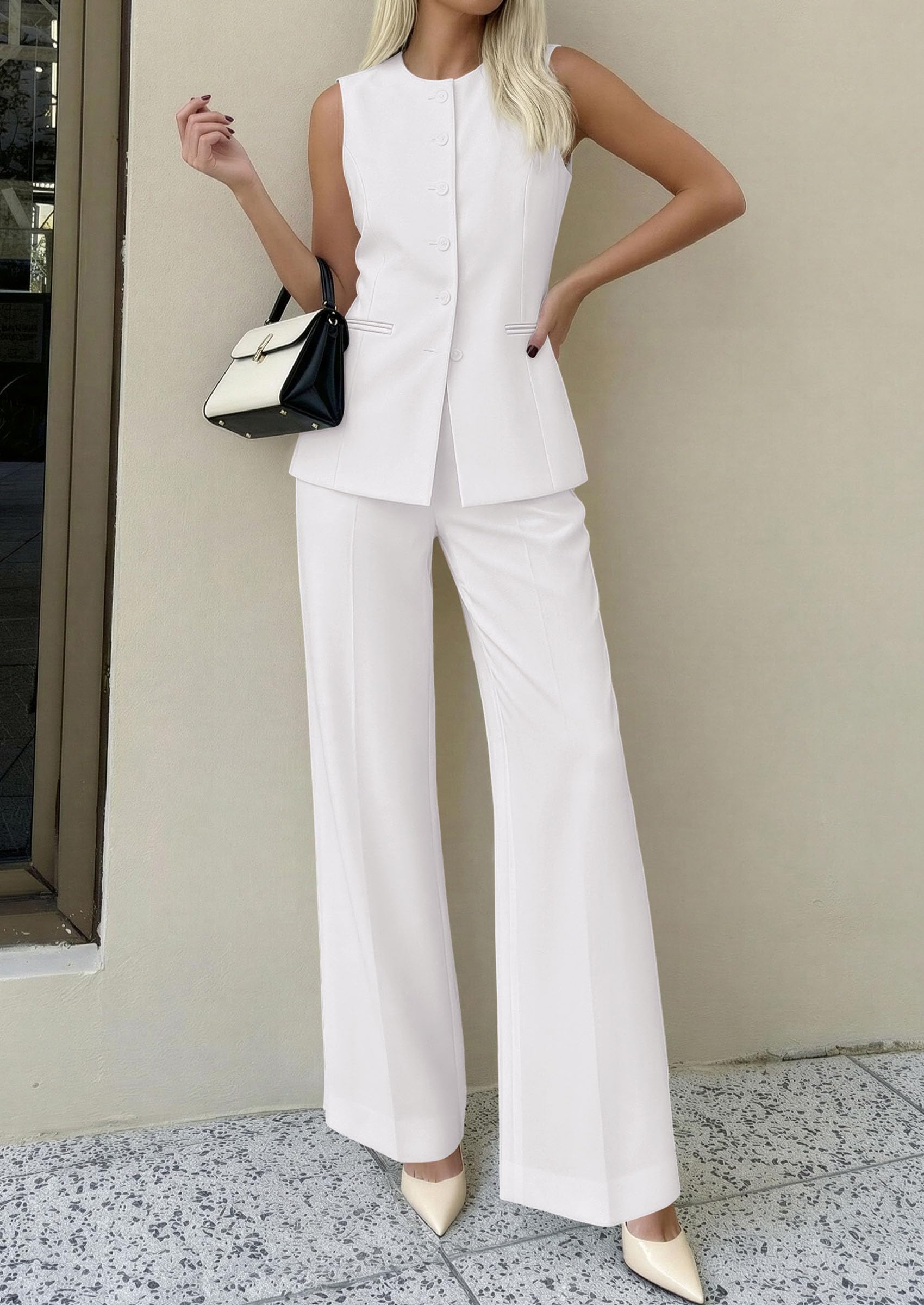 PRETTYGARDEN Women's 2 Piece Sets Summer  Work Clothes Sleeveless Blazer Vest Pants Suits Spring Business Casual Outfits