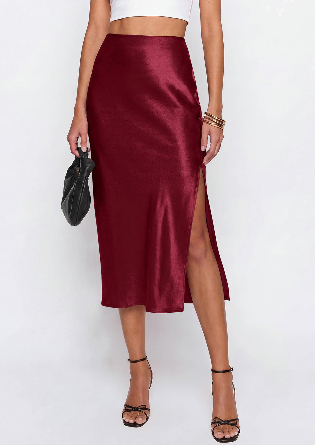 PRETTYGARDEN Womens Satin Skirt Summer Silk Business Casual High Waisted A Line Flowy Work Wedding Cocktail Midi Skirts