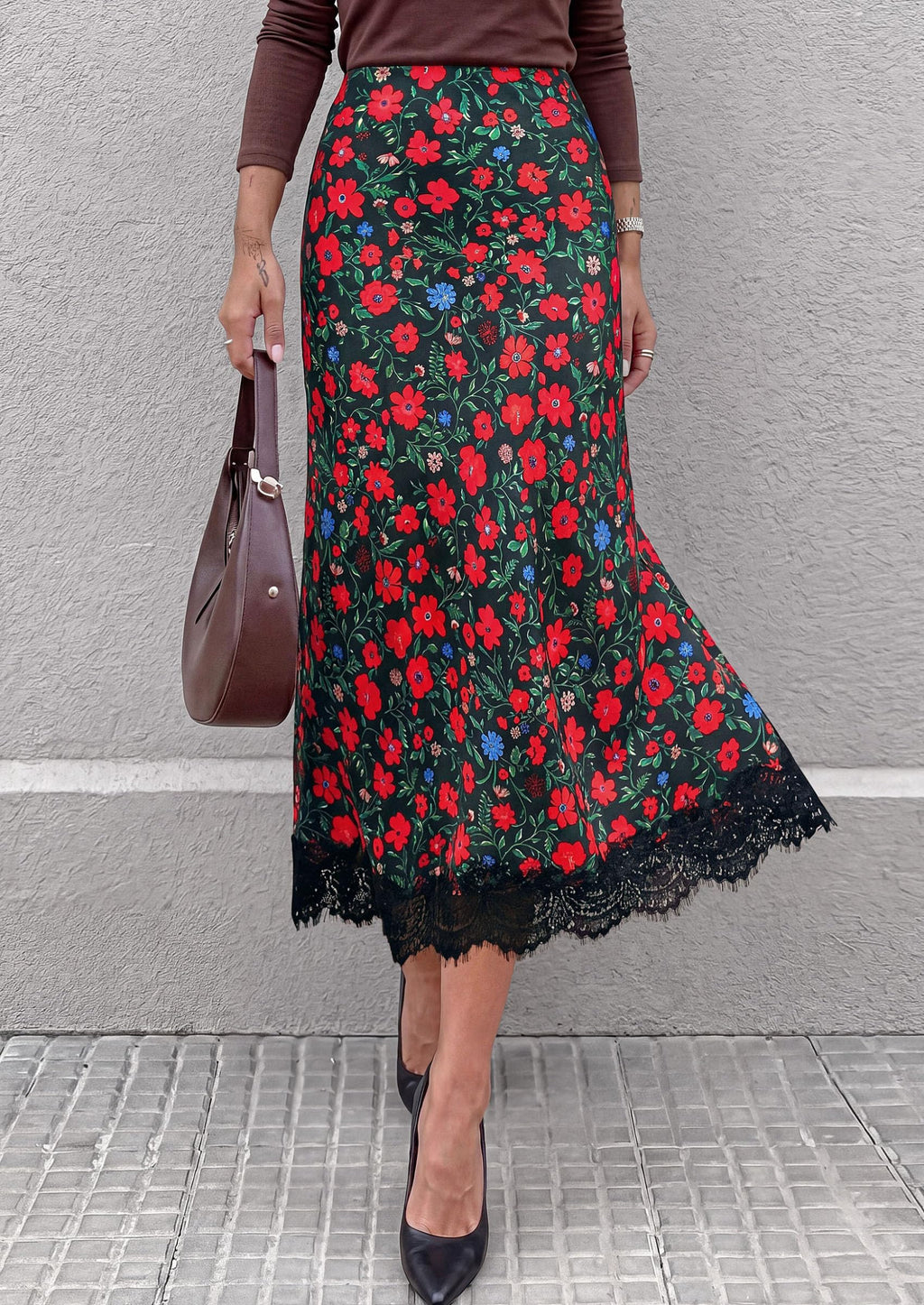 PRETTYGARDEN Women's Flowy Satin Midi A Line Skirt