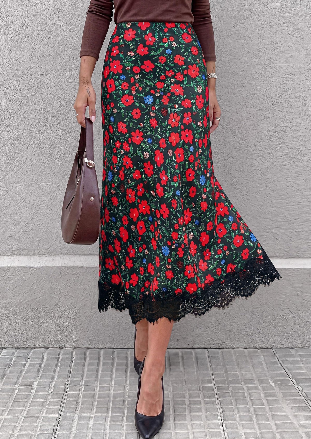 PRETTYGARDEN Women's Flowy Satin Midi A Line Skirt