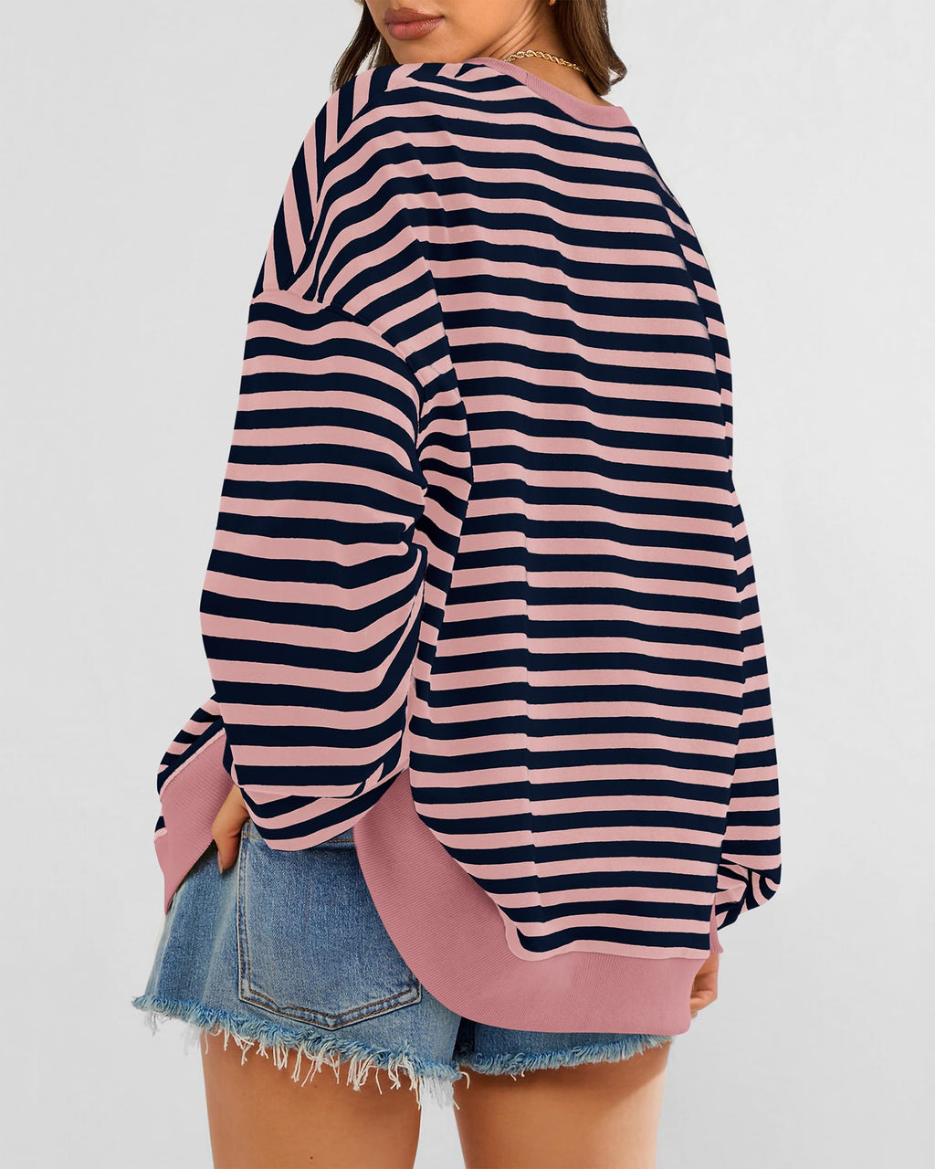 BTFBM Sweatshirt For Women Summer Crewneck Long Sleeve Oversized Striped Pullover Tops Y2K Clothes Workout Shirt