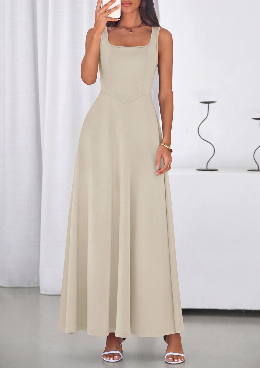 PRETTYGARDEN Womens Summer Dresses Sleeveless Elegant Square Neck Aline Swing Maxi Beach Wedding Guest Dress Pockets